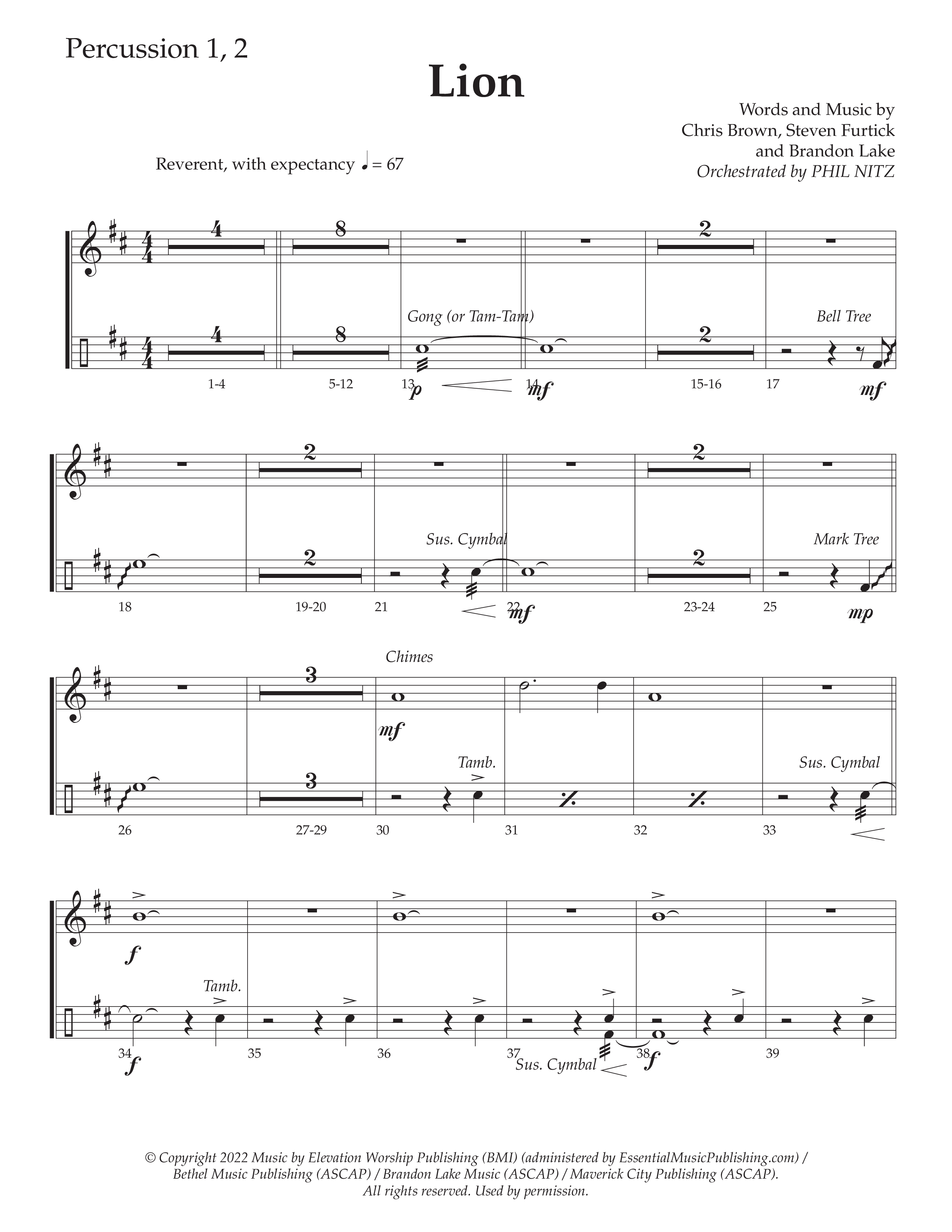 LION (Choral Anthem SATB) Percussion (Daywind Worship / Arr. Phil Nitz)