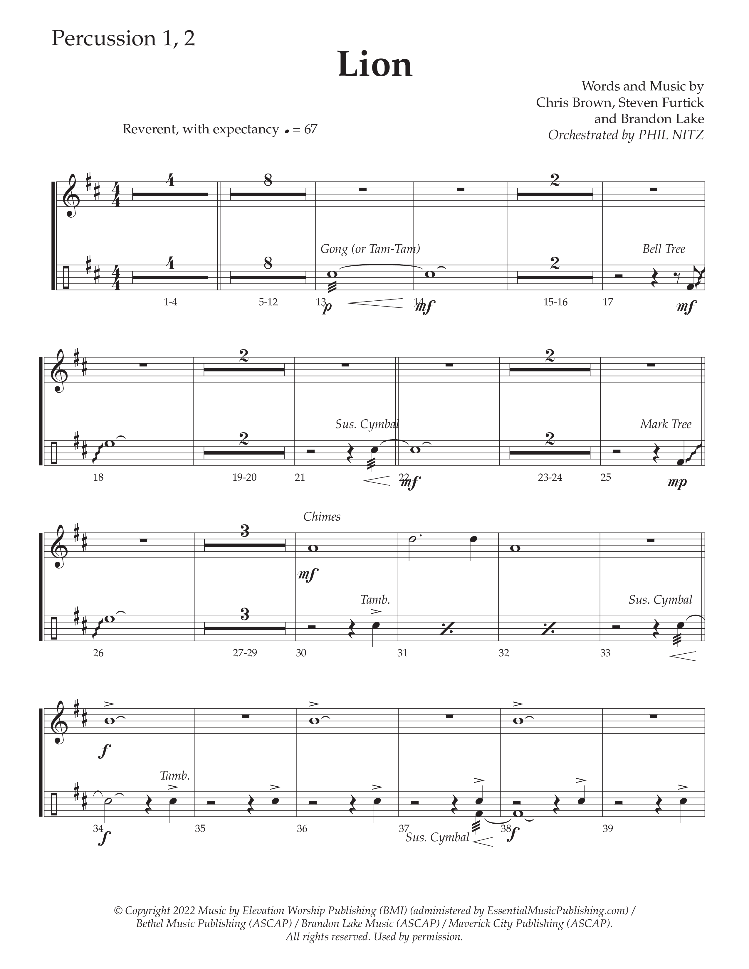 LION (Choral Anthem SATB) Percussion (Daywind Worship / Arr. Phil Nitz)