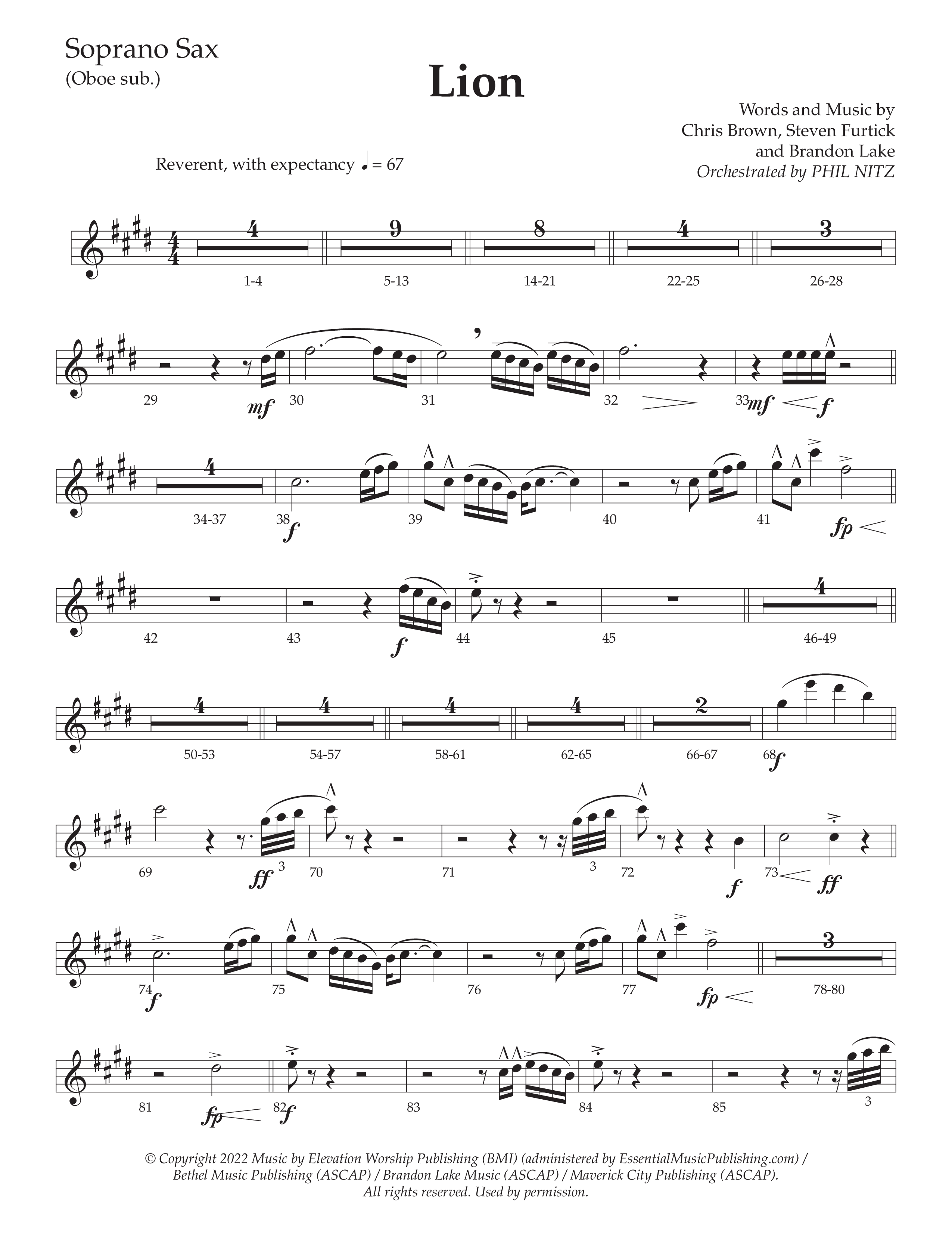 LION (Choral Anthem SATB) Soprano Sax (Daywind Worship / Arr. Phil Nitz)
