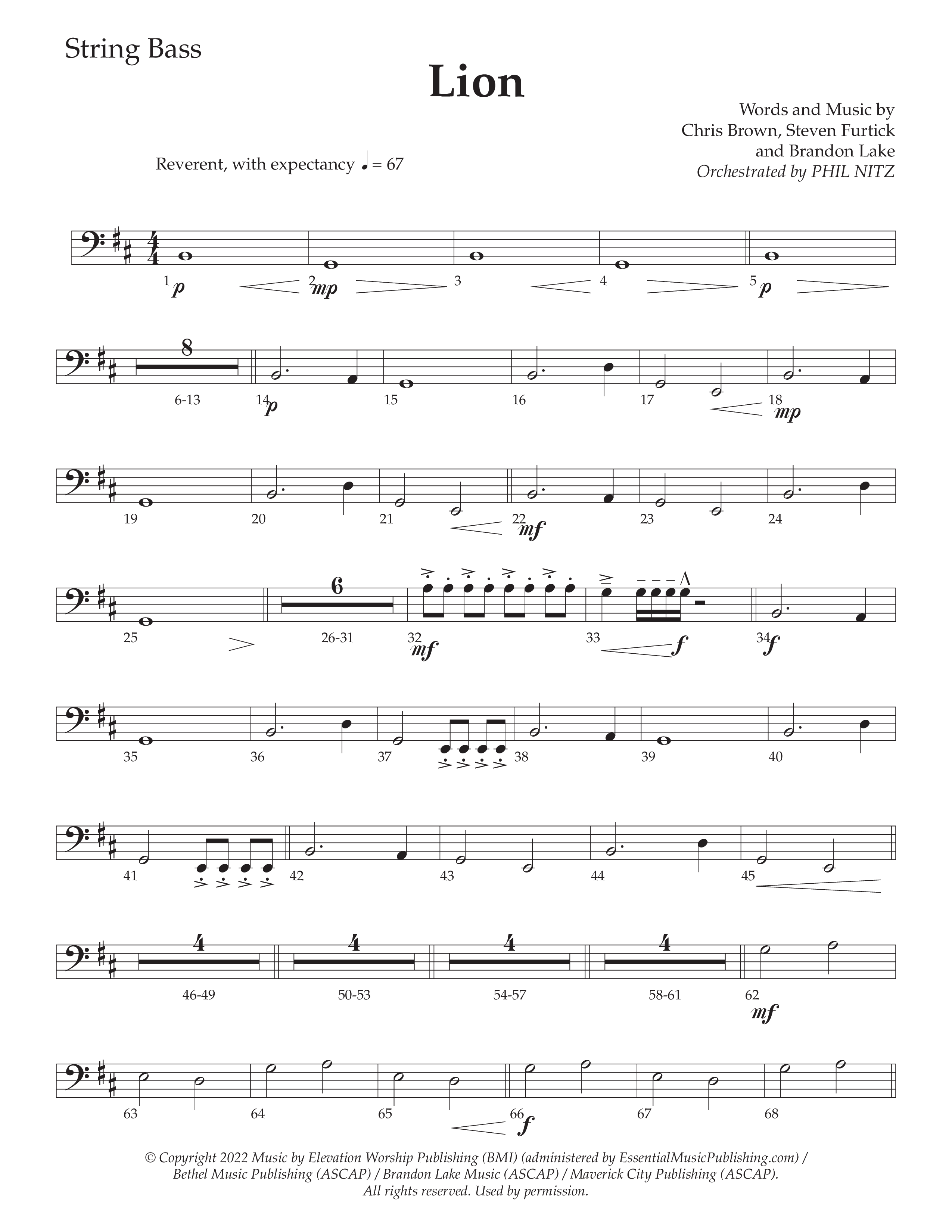 LION (Choral Anthem SATB) String Bass (Daywind Worship / Arr. Phil Nitz)