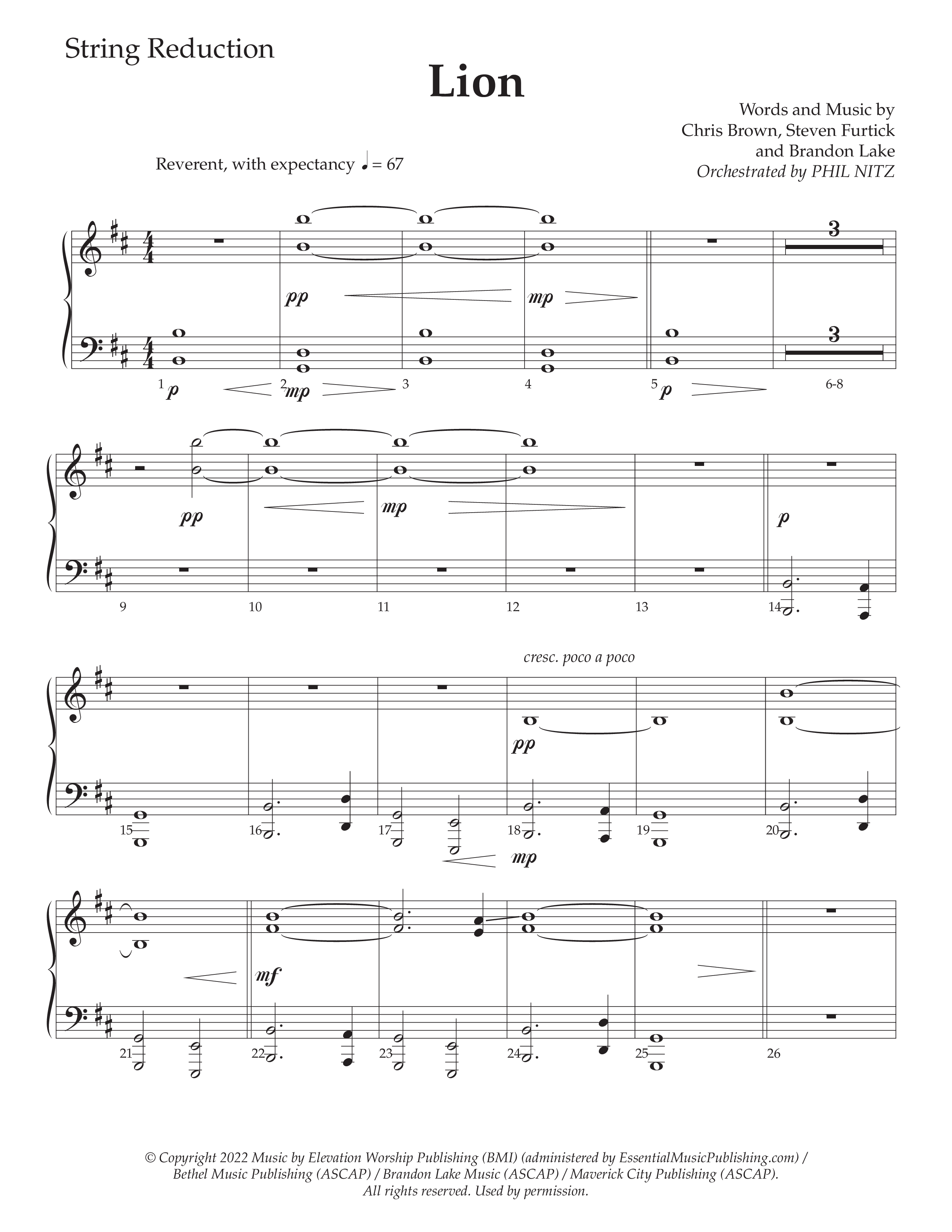 LION (Choral Anthem SATB) String Reduction (Daywind Worship / Arr. Phil Nitz)