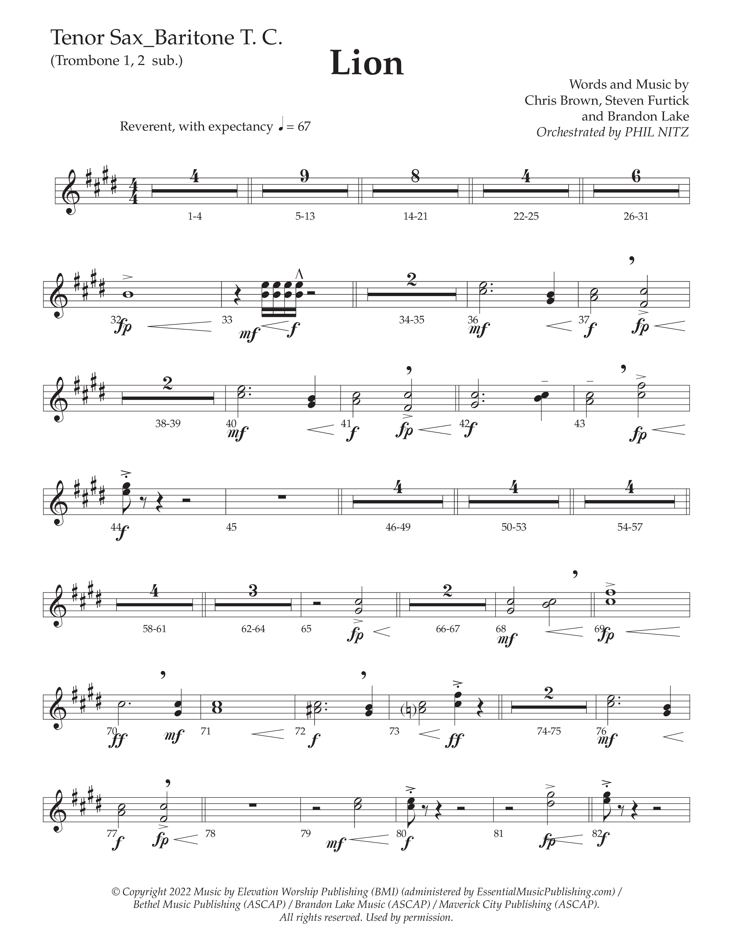 LION (Choral Anthem SATB) Tenor Sax/Baritone T.C. (Daywind Worship / Arr. Phil Nitz)