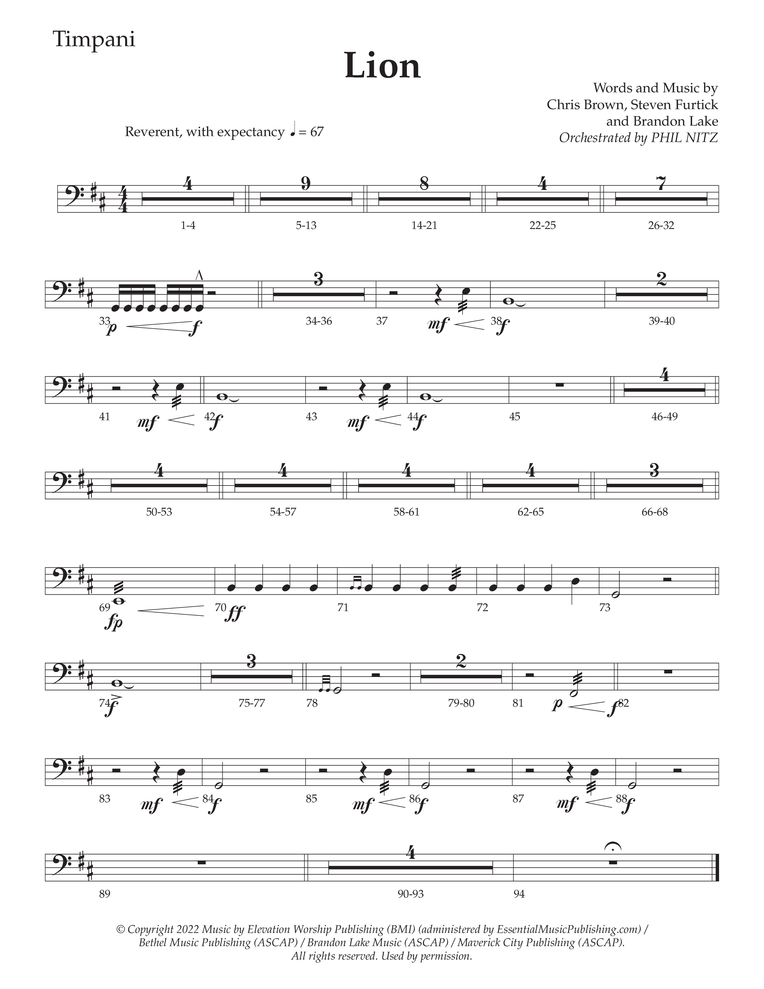 LION (Choral Anthem SATB) Timpani (Daywind Worship / Arr. Phil Nitz)