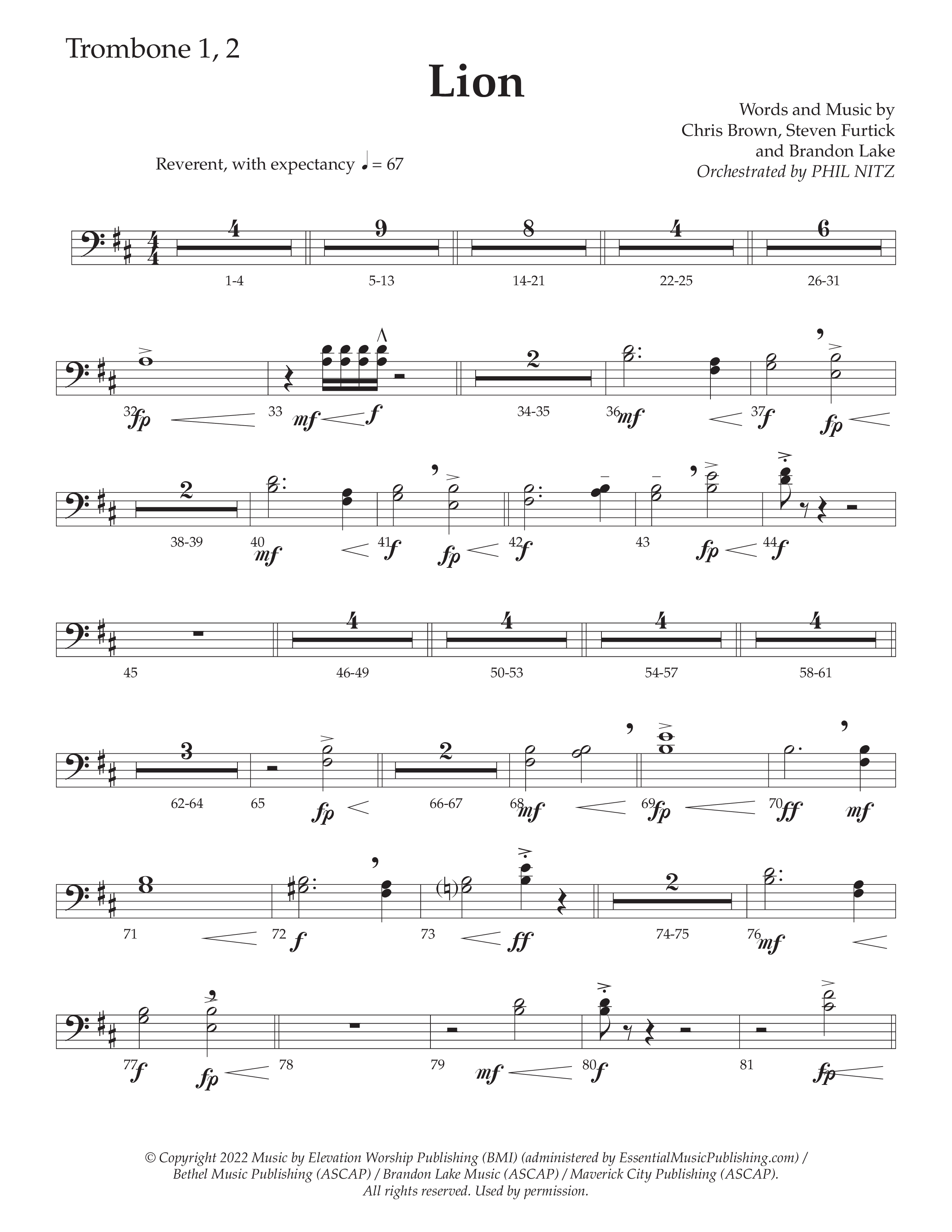 LION (Choral Anthem SATB) Trombone 1/2 (Daywind Worship / Arr. Phil Nitz)