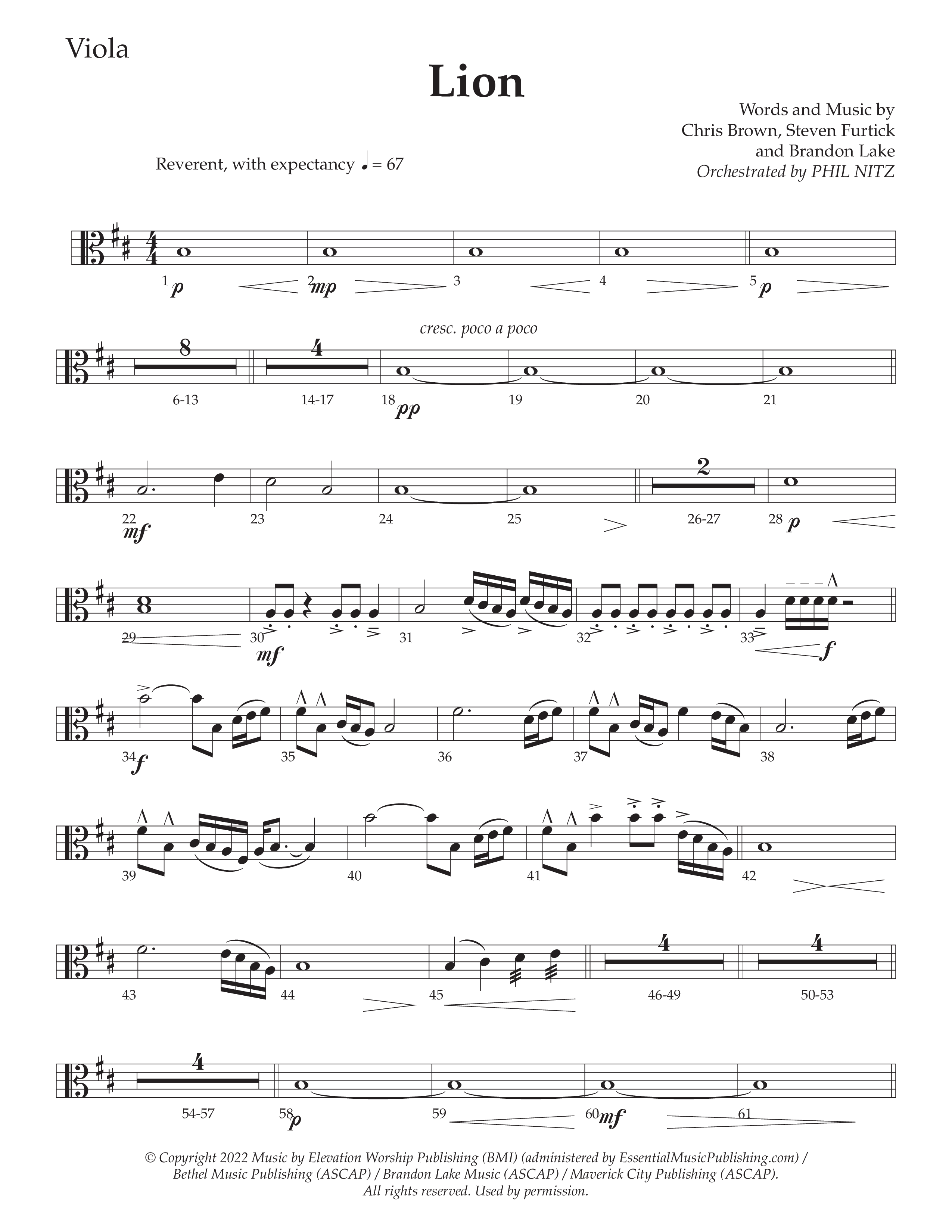LION (Choral Anthem SATB) Viola (Daywind Worship / Arr. Phil Nitz)