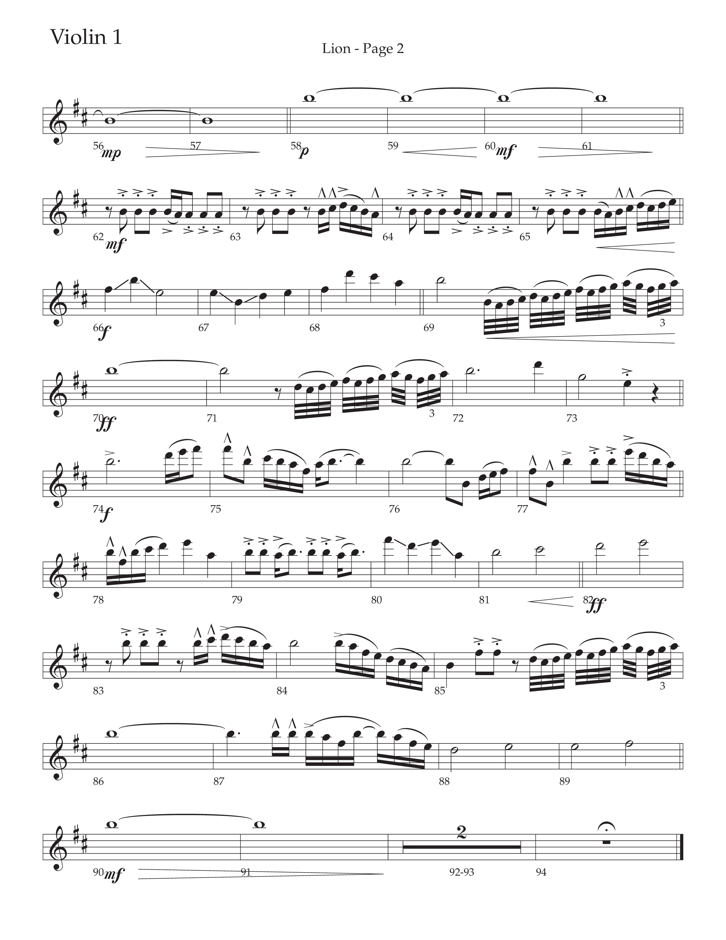 LION (Choral Anthem SATB) Violin 1 (Daywind Worship / Arr. Phil Nitz)