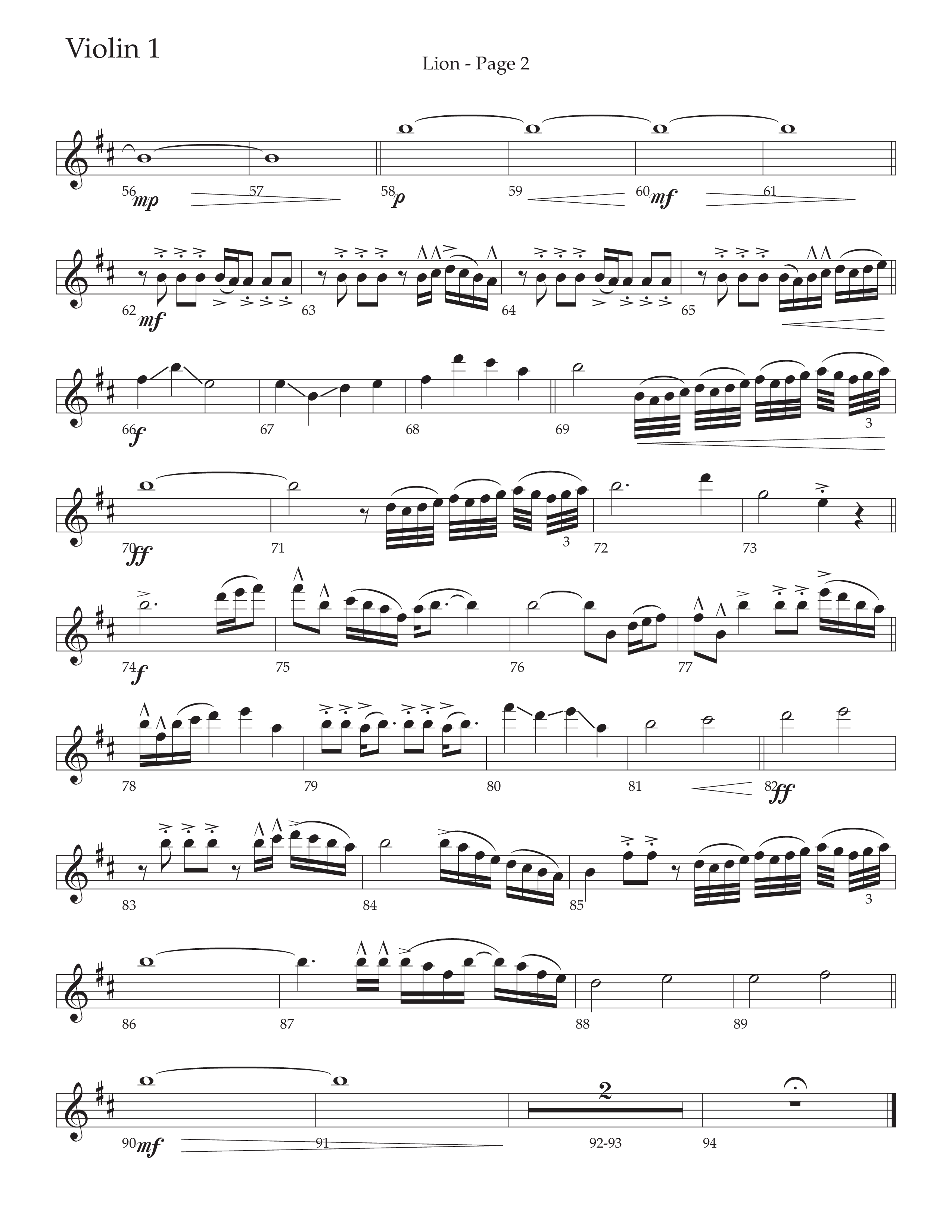 LION (Choral Anthem SATB) Violin 1 (Daywind Worship / Arr. Phil Nitz)