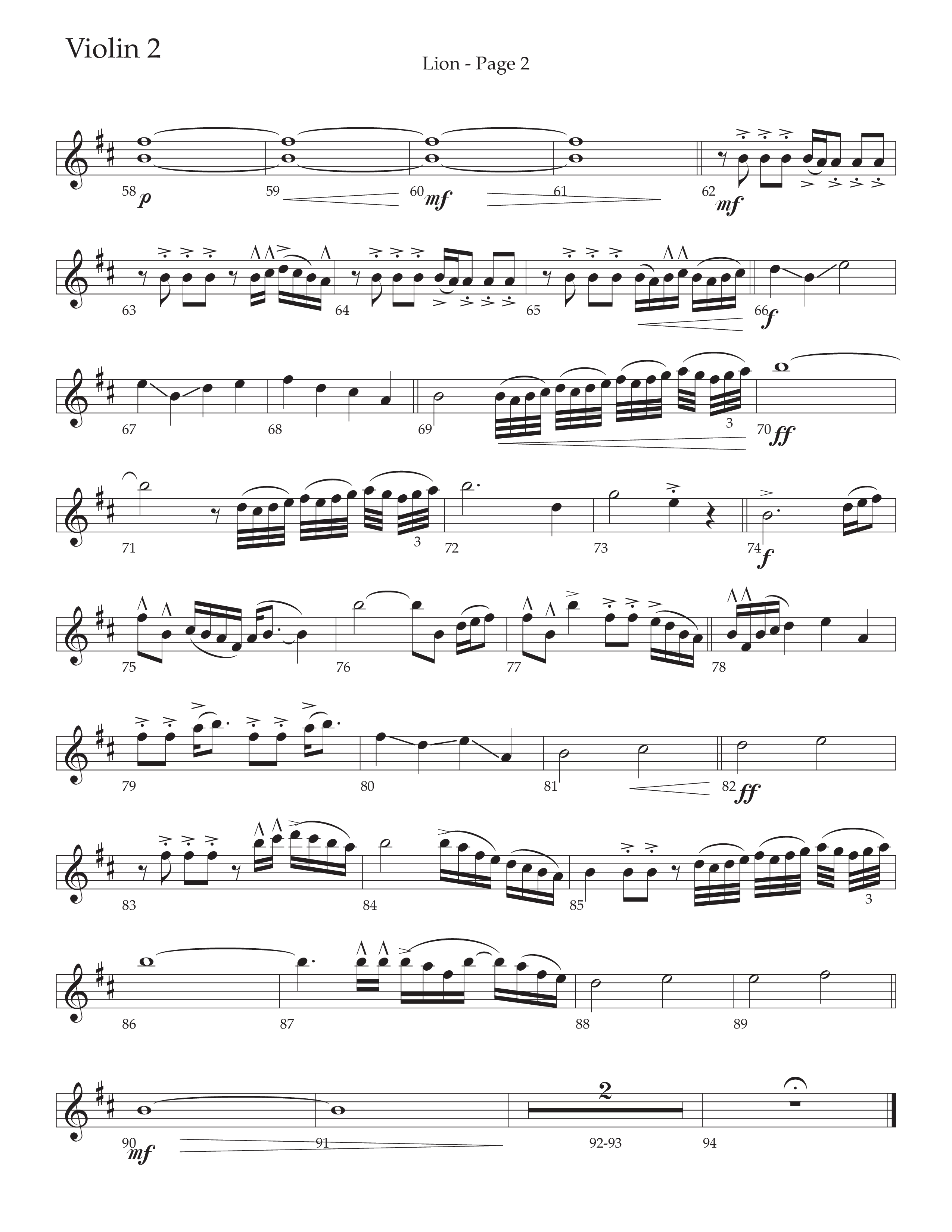 LION (Choral Anthem SATB) Violin 2 (Daywind Worship / Arr. Phil Nitz)