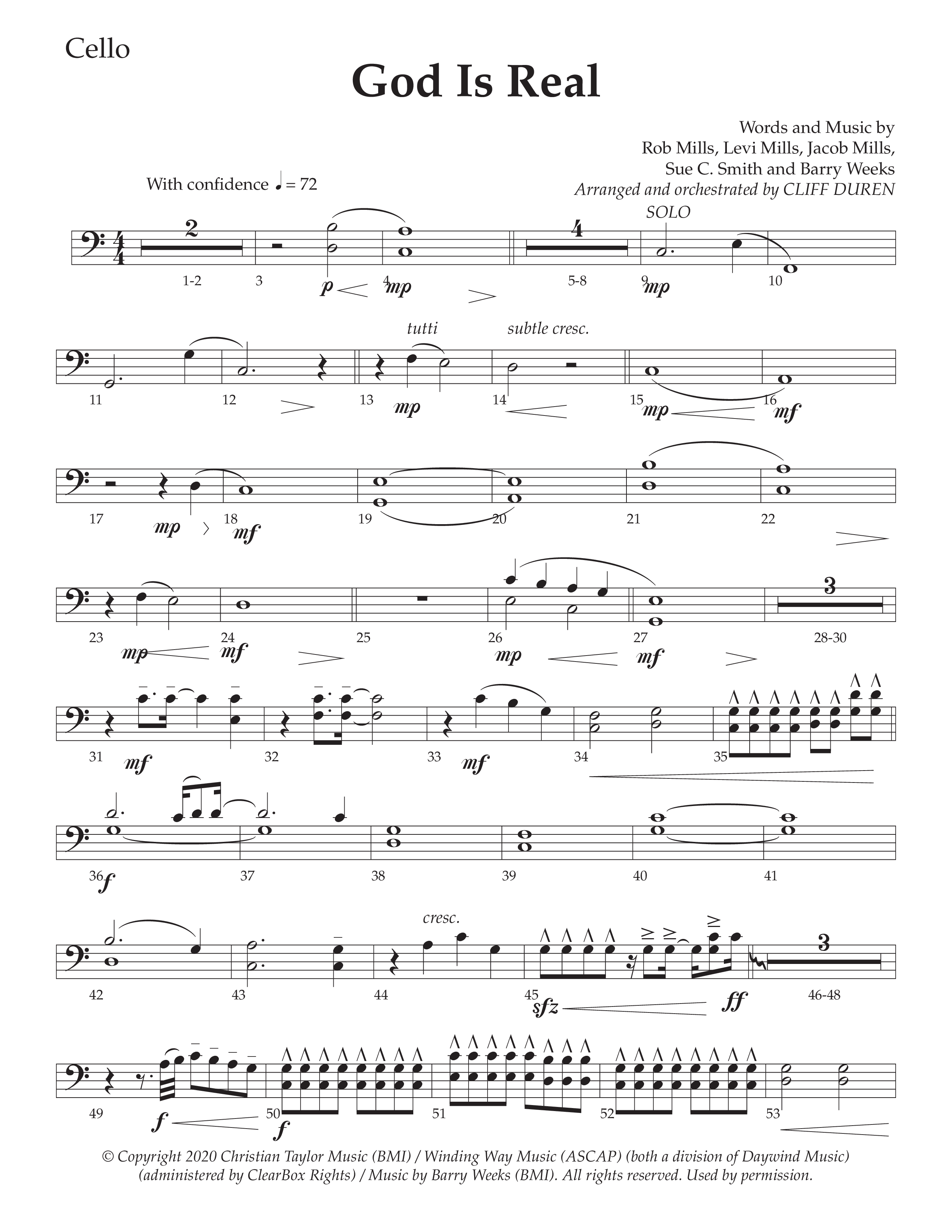God Is Real (Choral Anthem SATB) Cello (Daywind Worship / Arr. Cliff Duren)