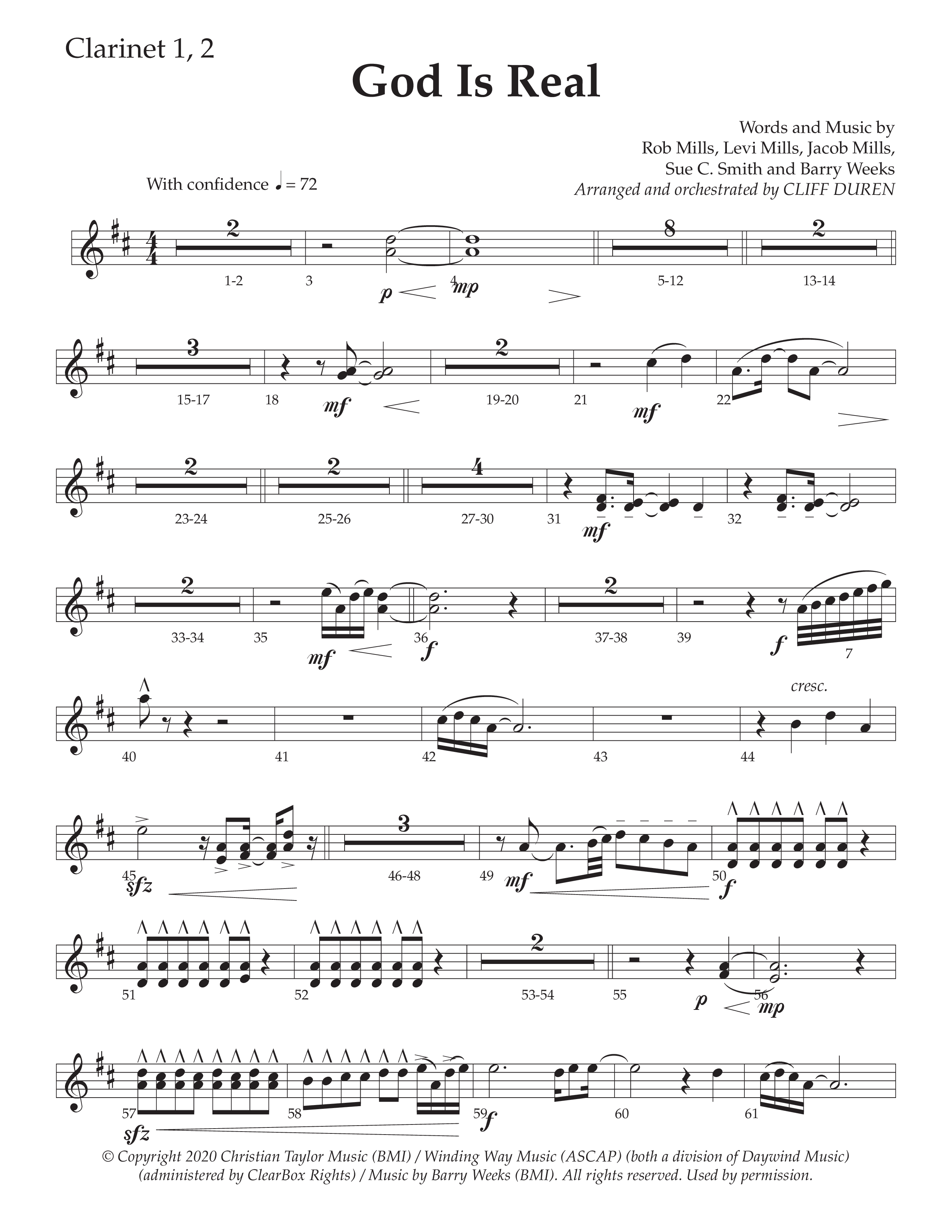 God Is Real (Choral Anthem SATB) Clarinet 1/2 (Daywind Worship / Arr. Cliff Duren)