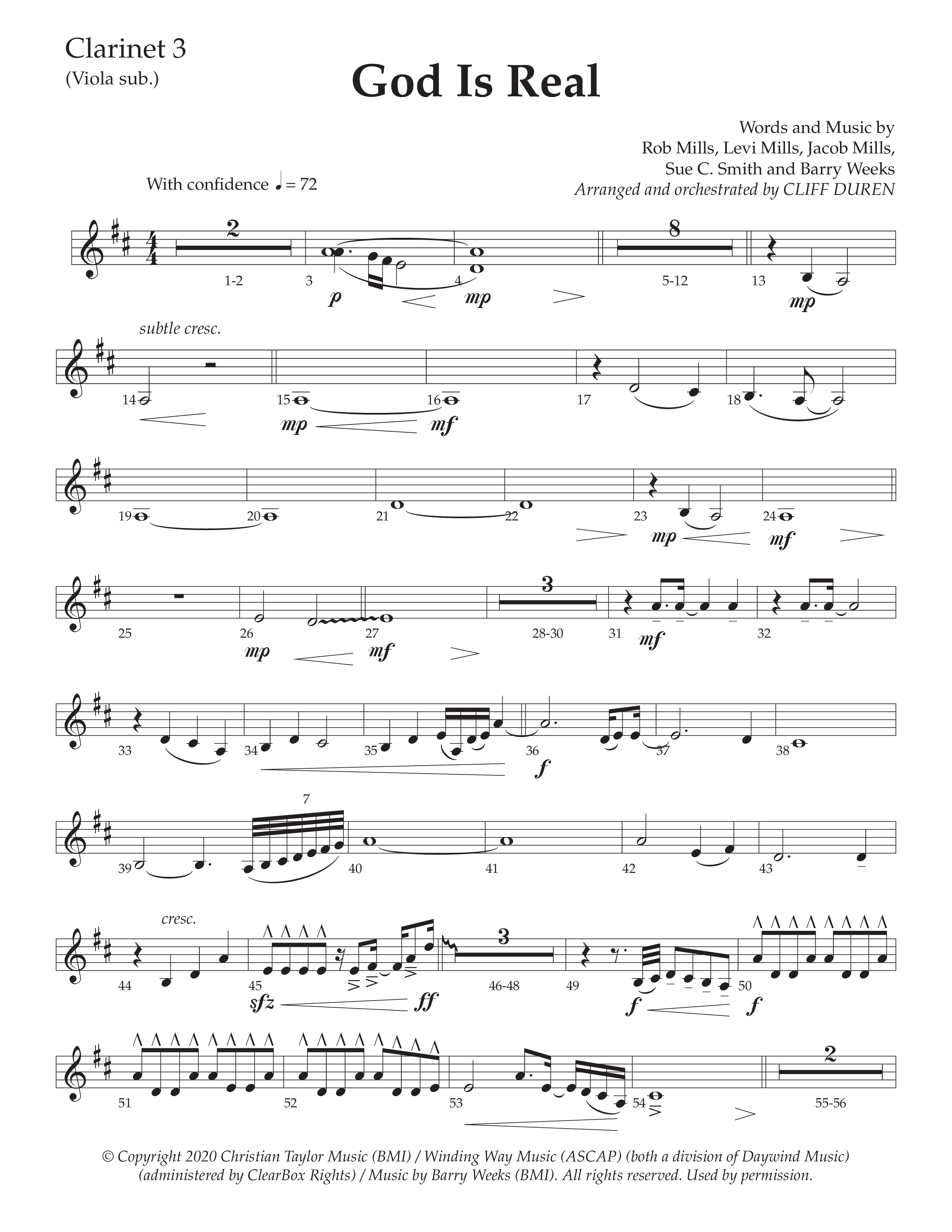 God Is Real (Choral Anthem SATB) Clarinet 3 (Daywind Worship / Arr. Cliff Duren)
