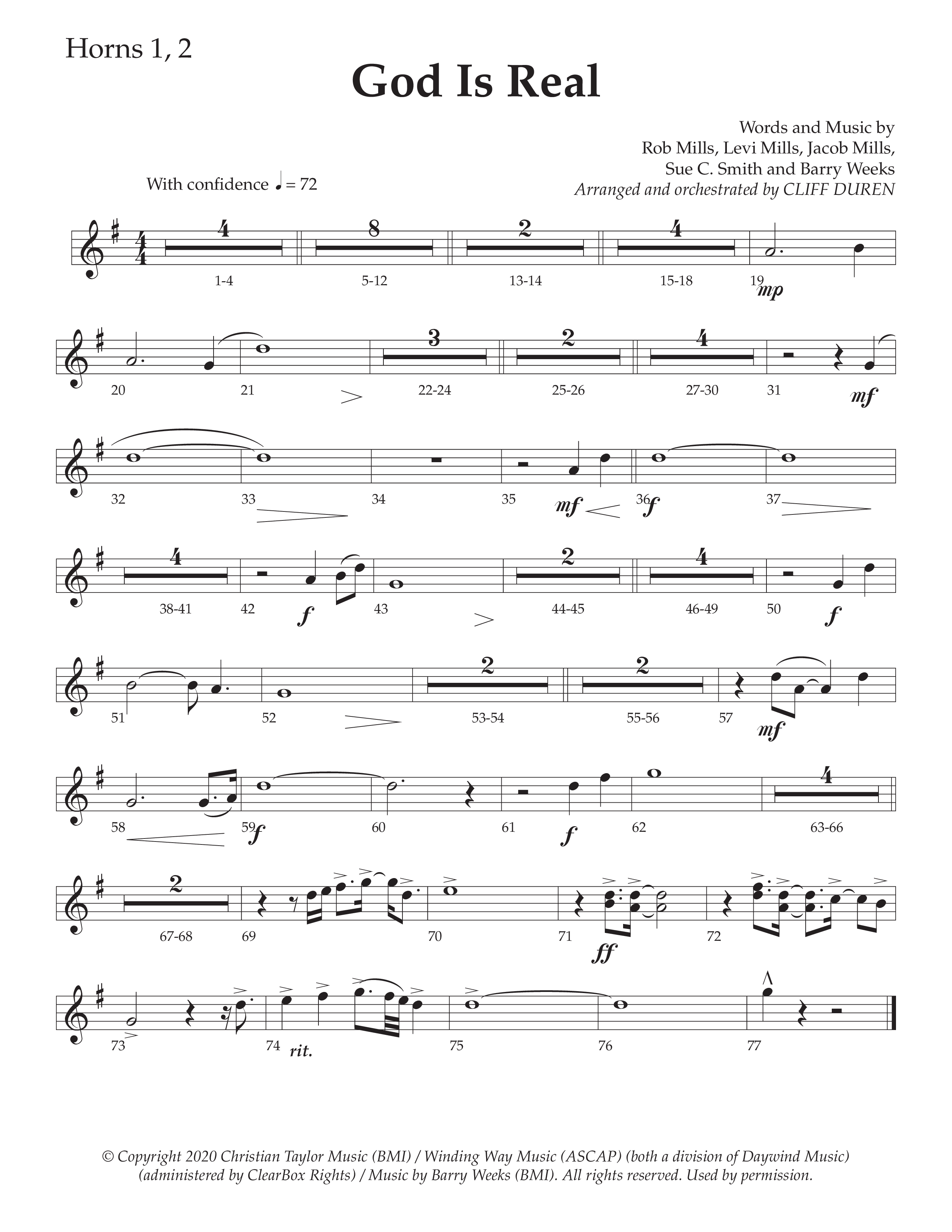 God Is Real (Choral Anthem SATB) French Horn 1/2 (Daywind Worship / Arr. Cliff Duren)