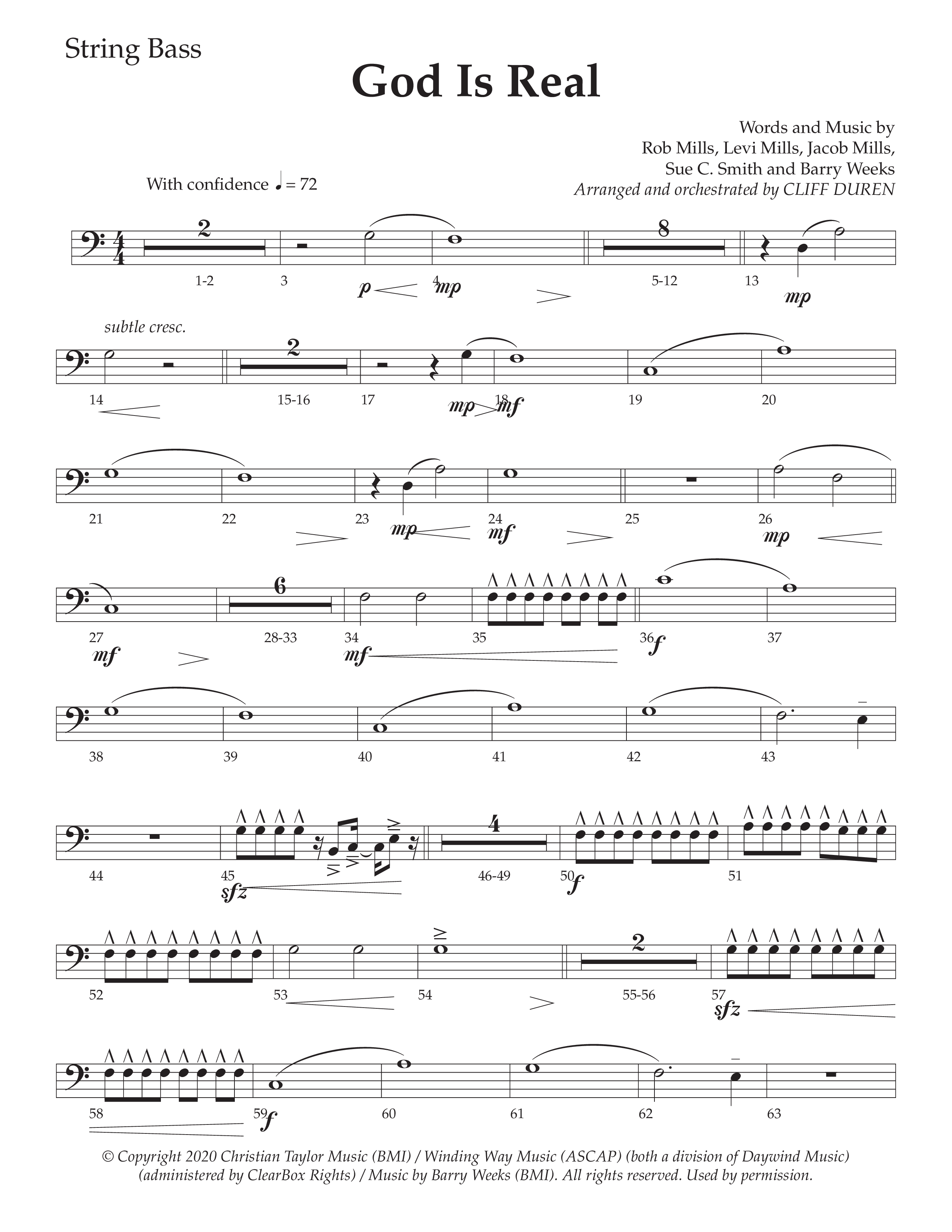 God Is Real (Choral Anthem SATB) String Bass (Daywind Worship / Arr. Cliff Duren)