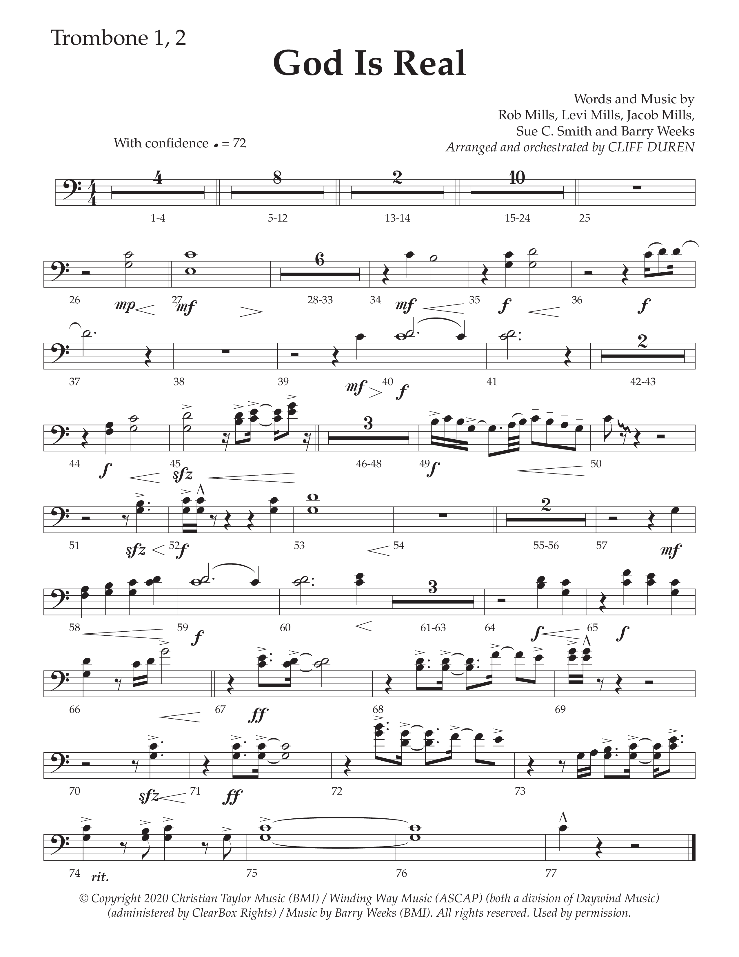 God Is Real (Choral Anthem SATB) Trombone 1/2 (Daywind Worship / Arr. Cliff Duren)
