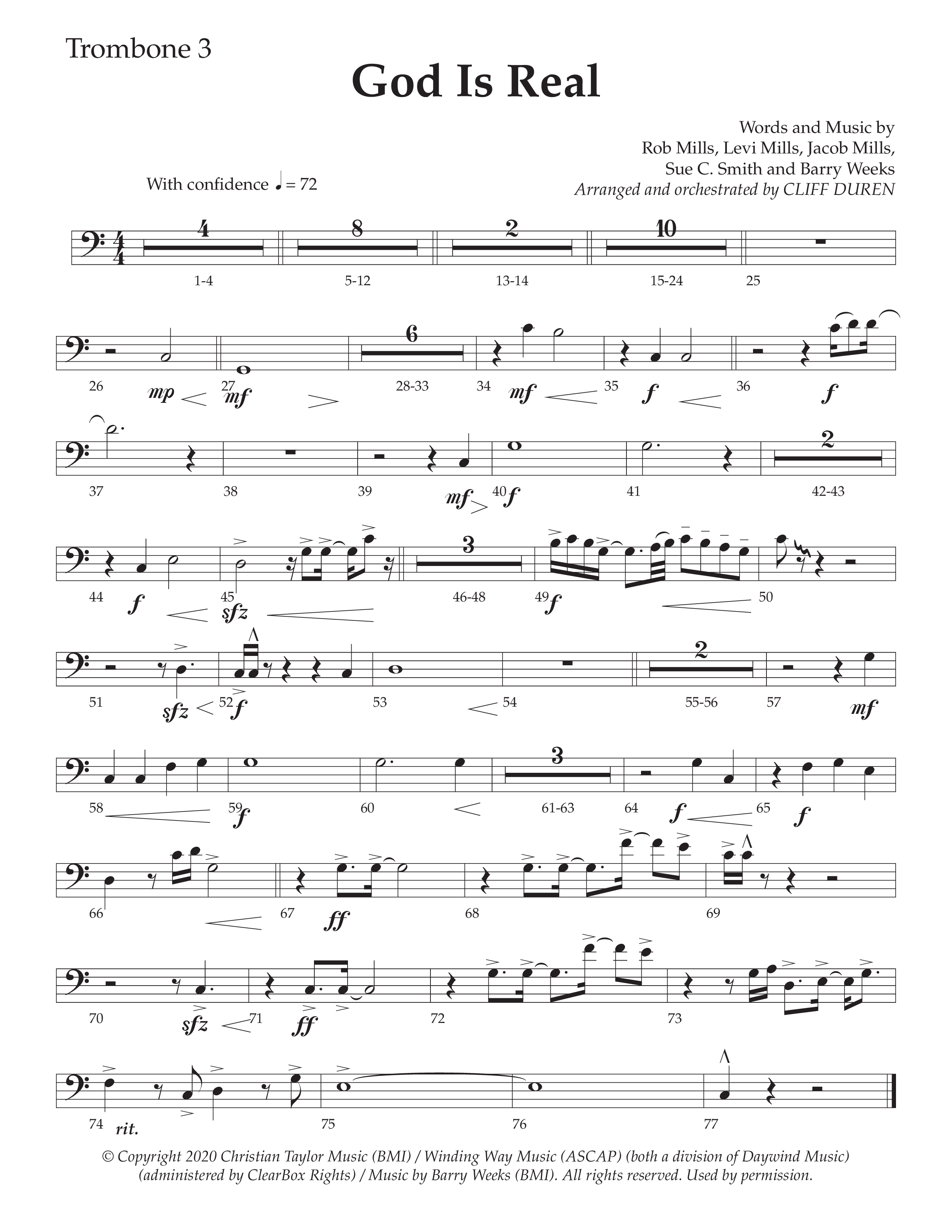 God Is Real (Choral Anthem SATB) Trombone 3 (Daywind Worship / Arr. Cliff Duren)