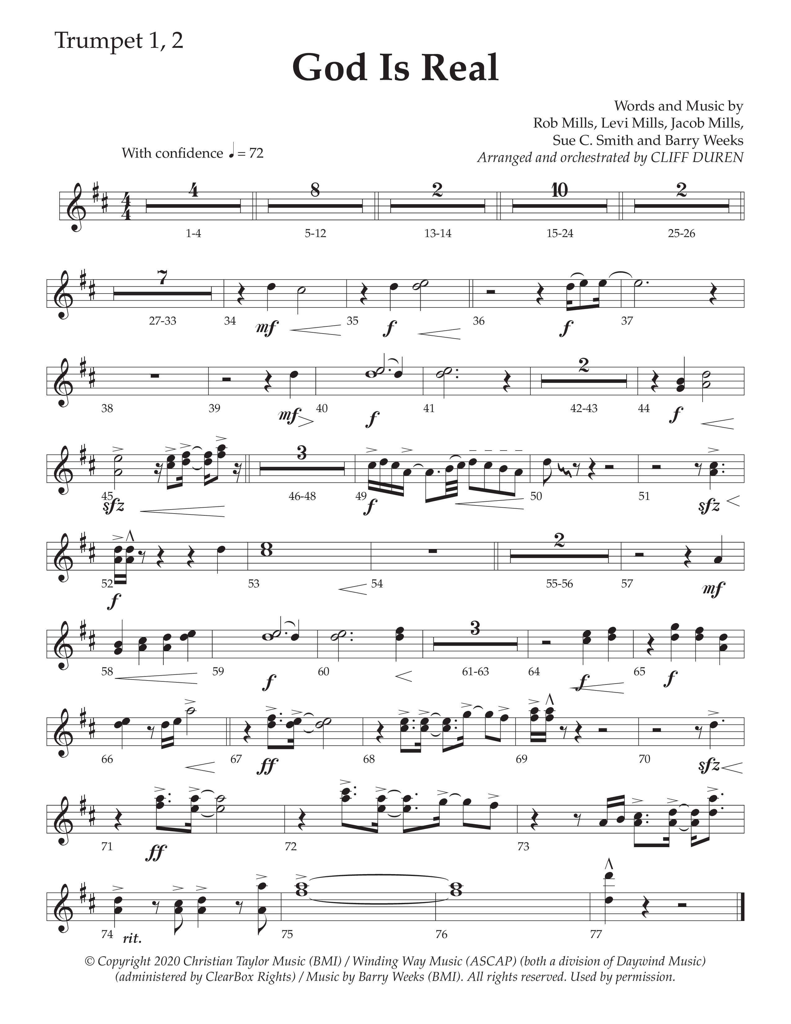God Is Real (Choral Anthem SATB) Trumpet 1,2 (Daywind Worship / Arr. Cliff Duren)