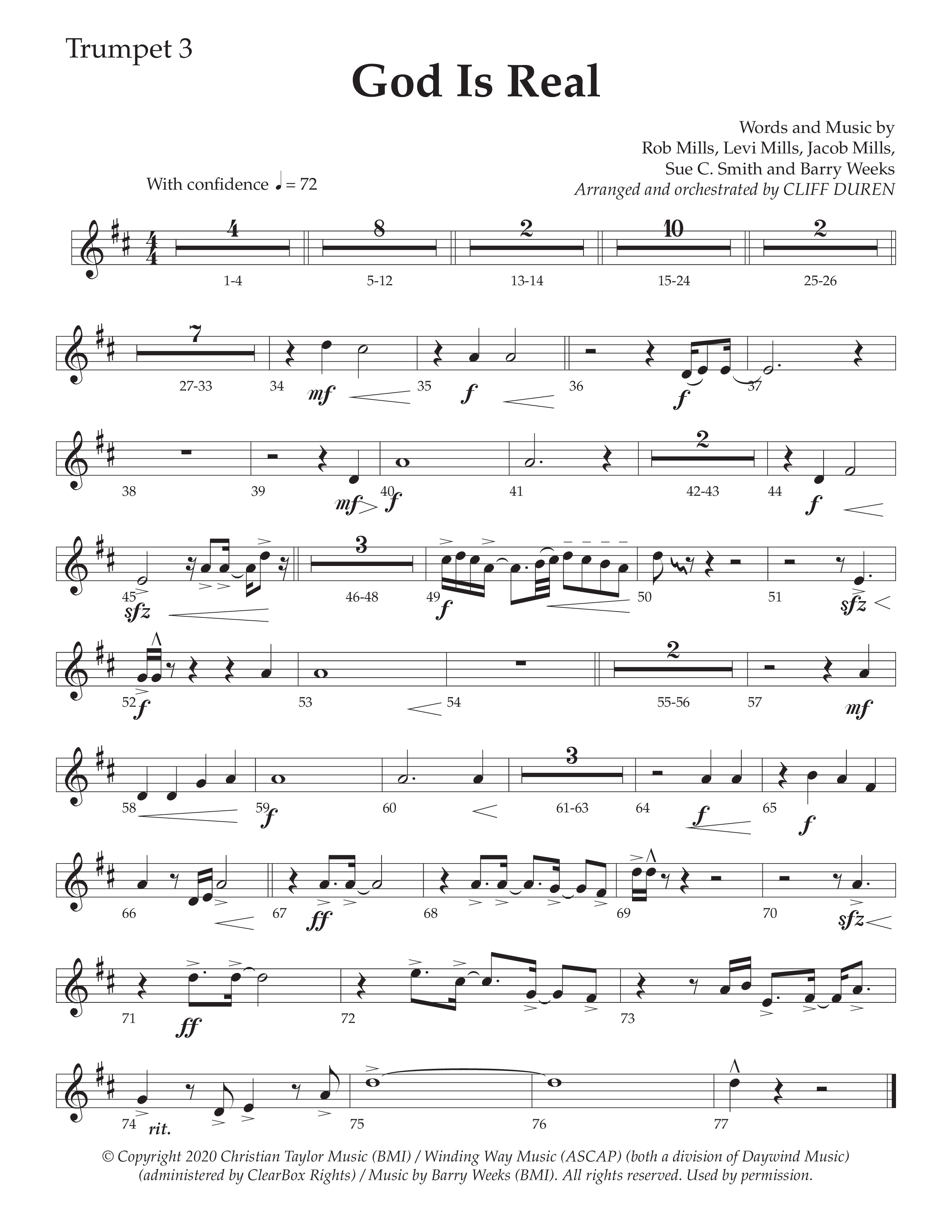 God Is Real (Choral Anthem SATB) Trumpet 3 (Daywind Worship / Arr. Cliff Duren)