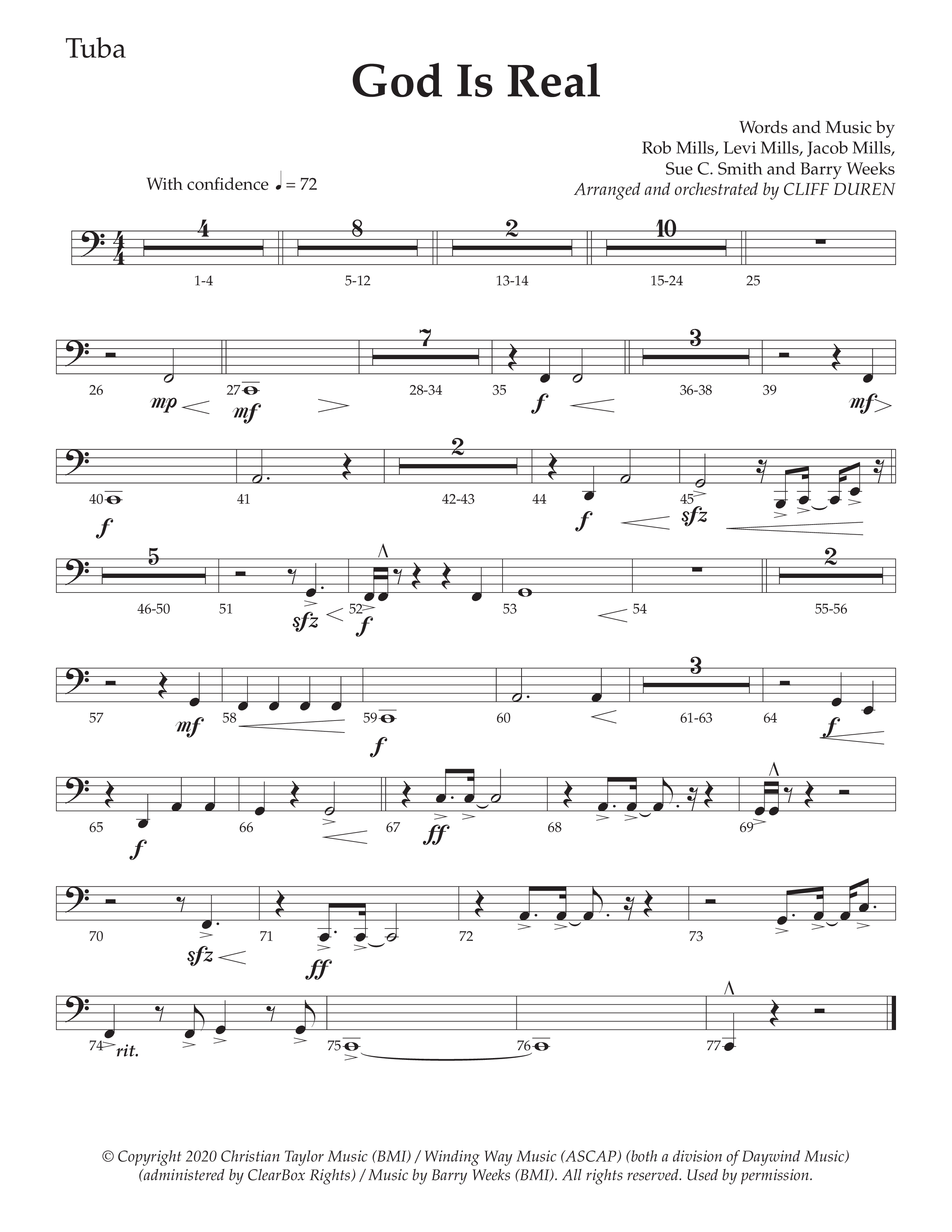 God Is Real (Choral Anthem SATB) Tuba (Daywind Worship / Arr. Cliff Duren)