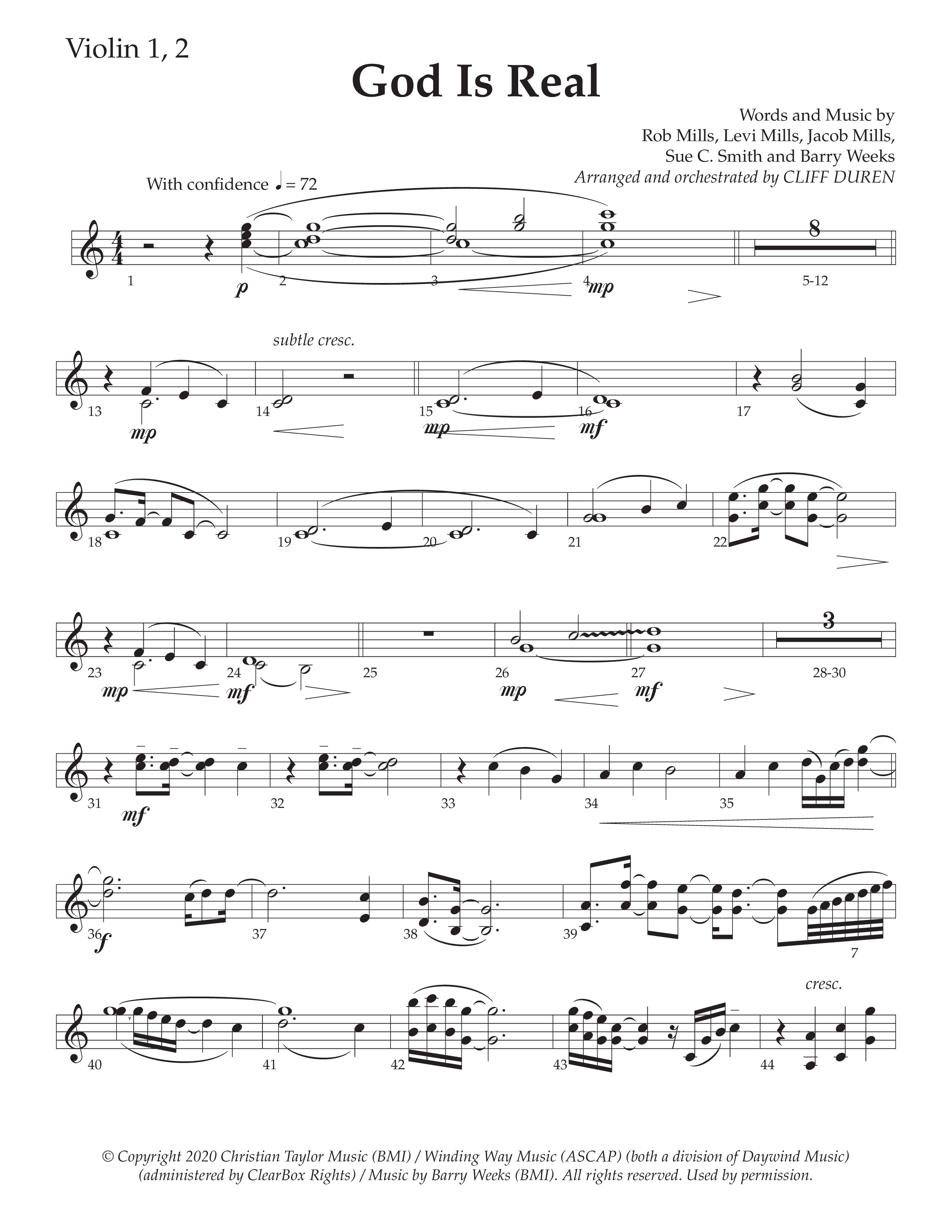 God Is Real (Choral Anthem SATB) Violin 1/2 (Daywind Worship / Arr. Cliff Duren)