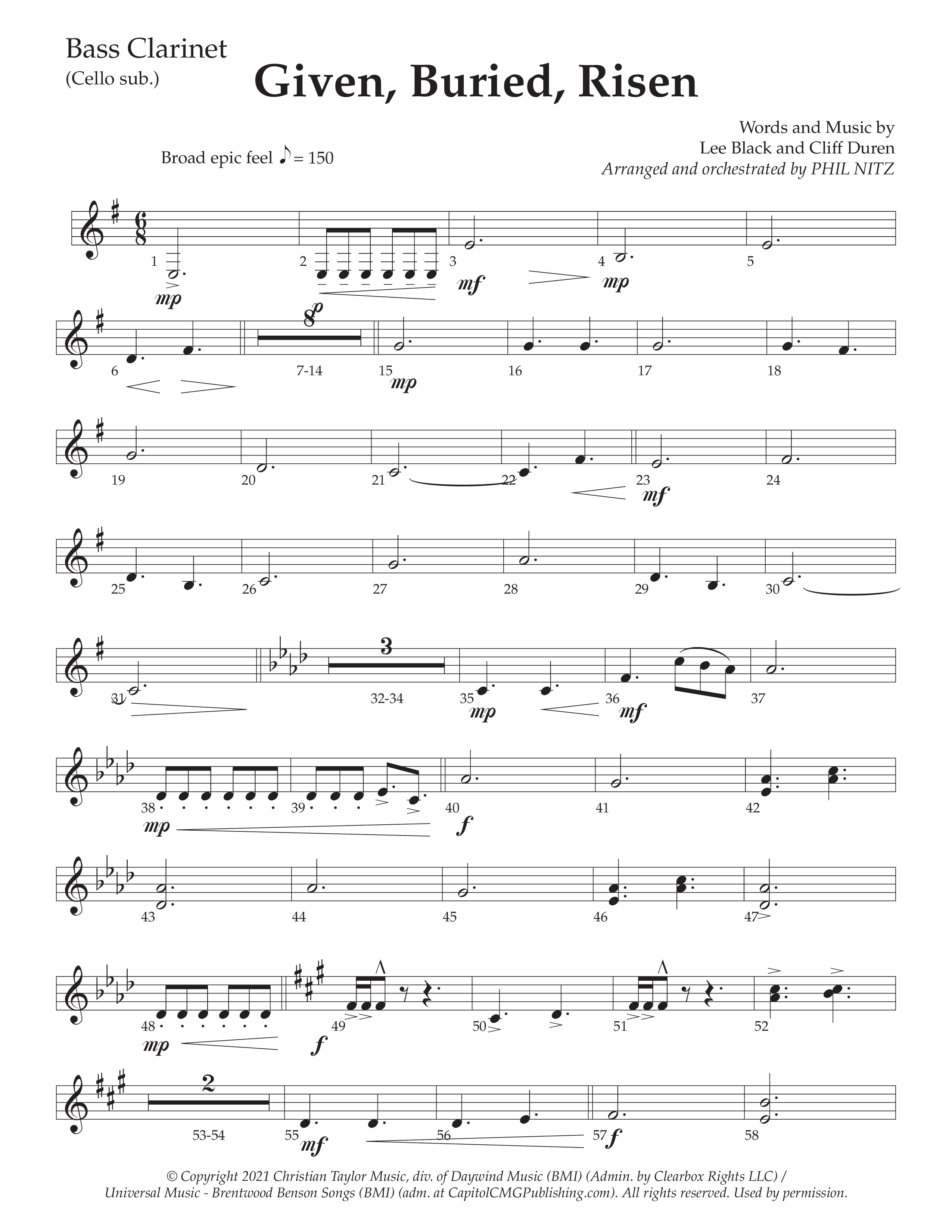 Given Buried Risen (Choral Anthem SATB) Bass Clarinet (Daywind Worship / Arr. Phil Nitz)
