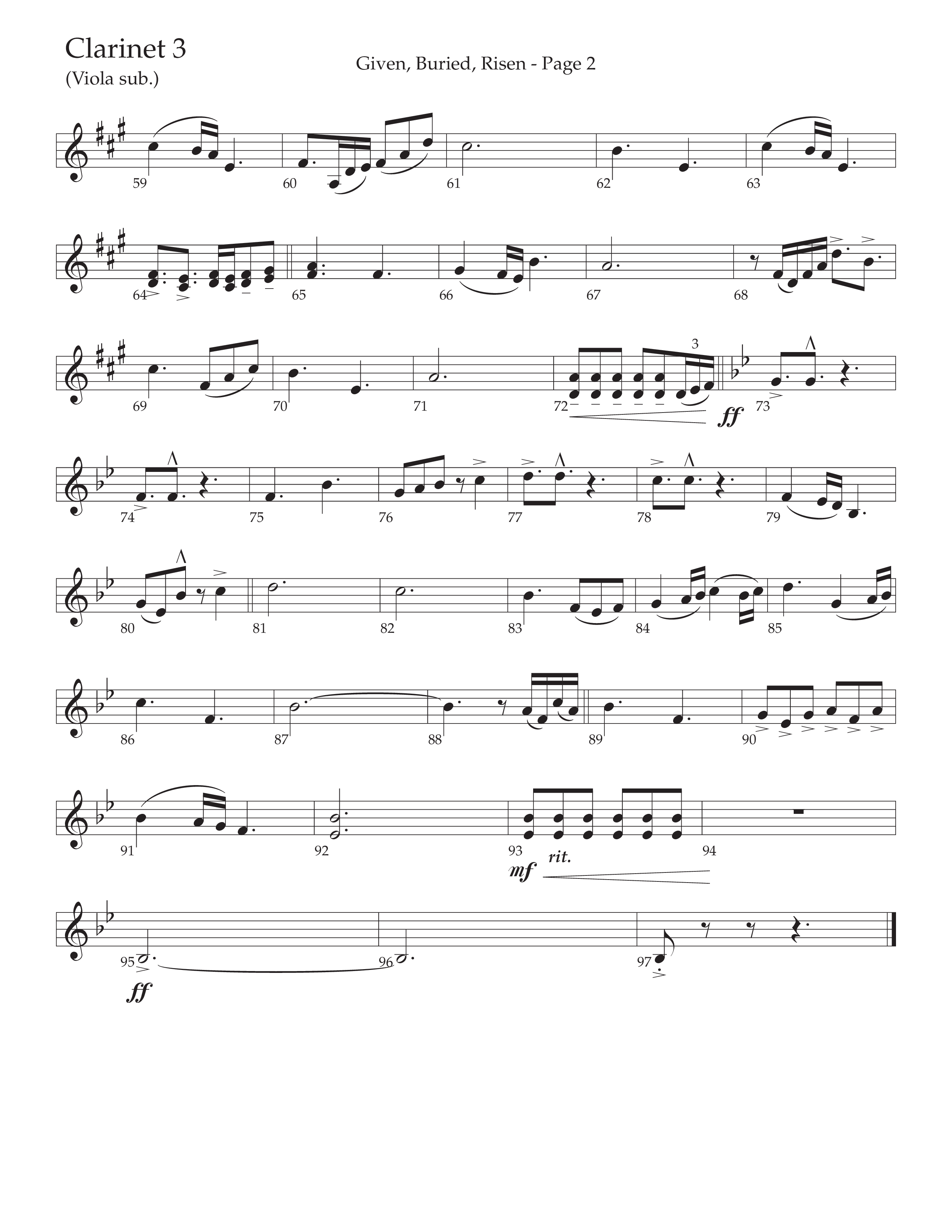 Given Buried Risen (Choral Anthem SATB) Clarinet 3 (Daywind Worship / Arr. Phil Nitz)