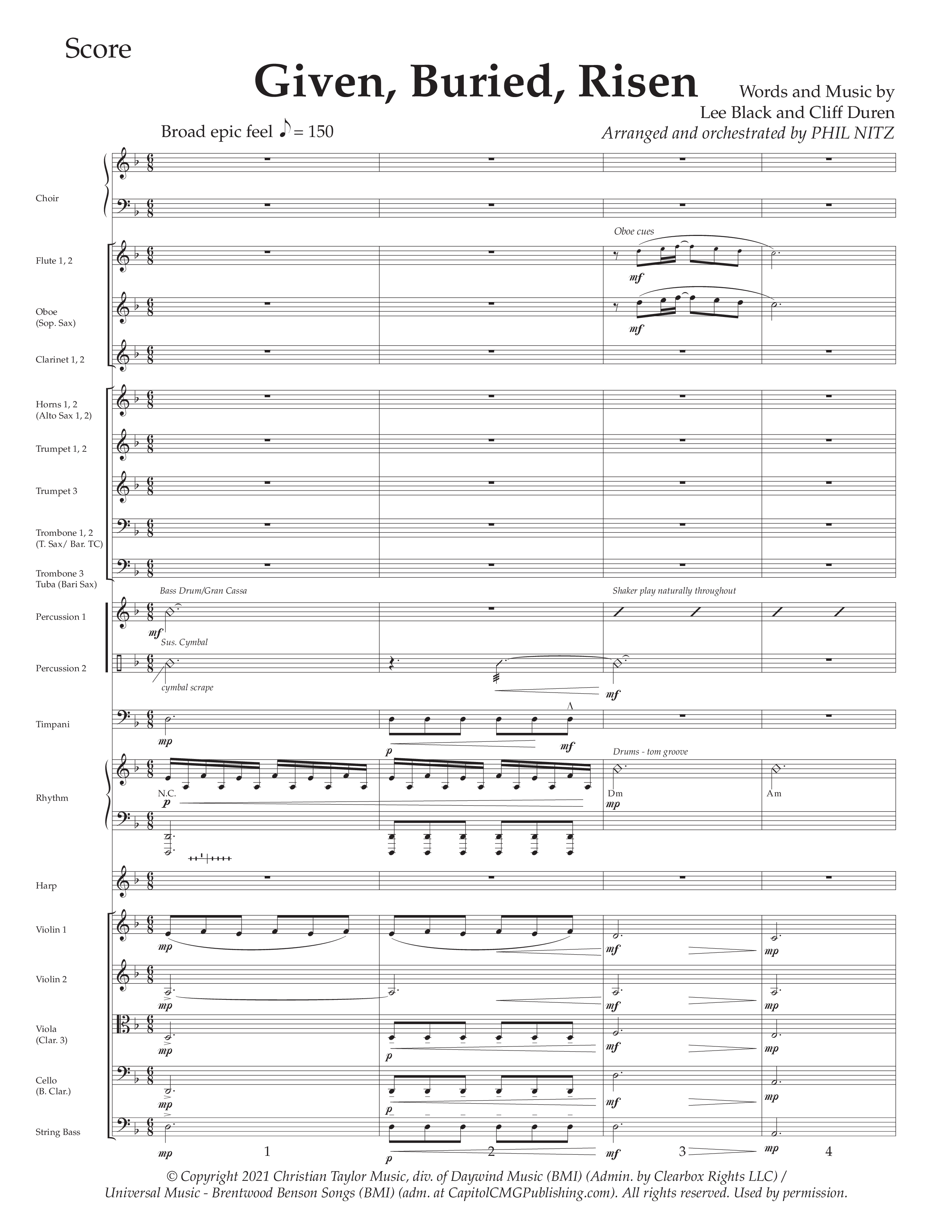 Given Buried Risen (Choral Anthem SATB) Orchestration (Daywind Worship / Arr. Phil Nitz)