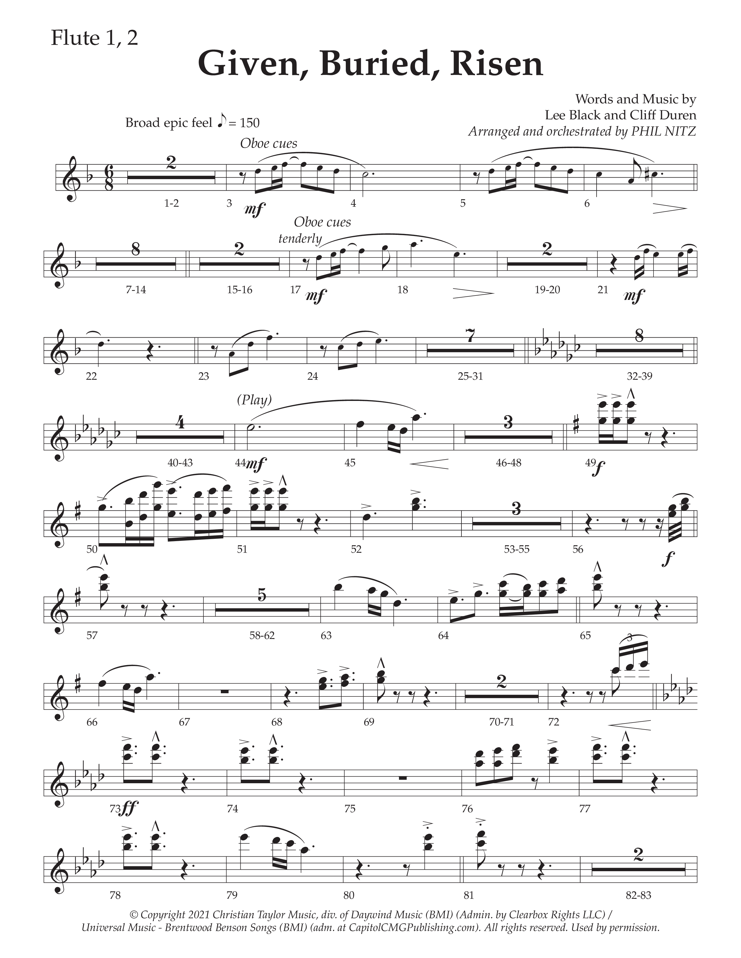Given Buried Risen (Choral Anthem SATB) Flute 1/2 (Daywind Worship / Arr. Phil Nitz)