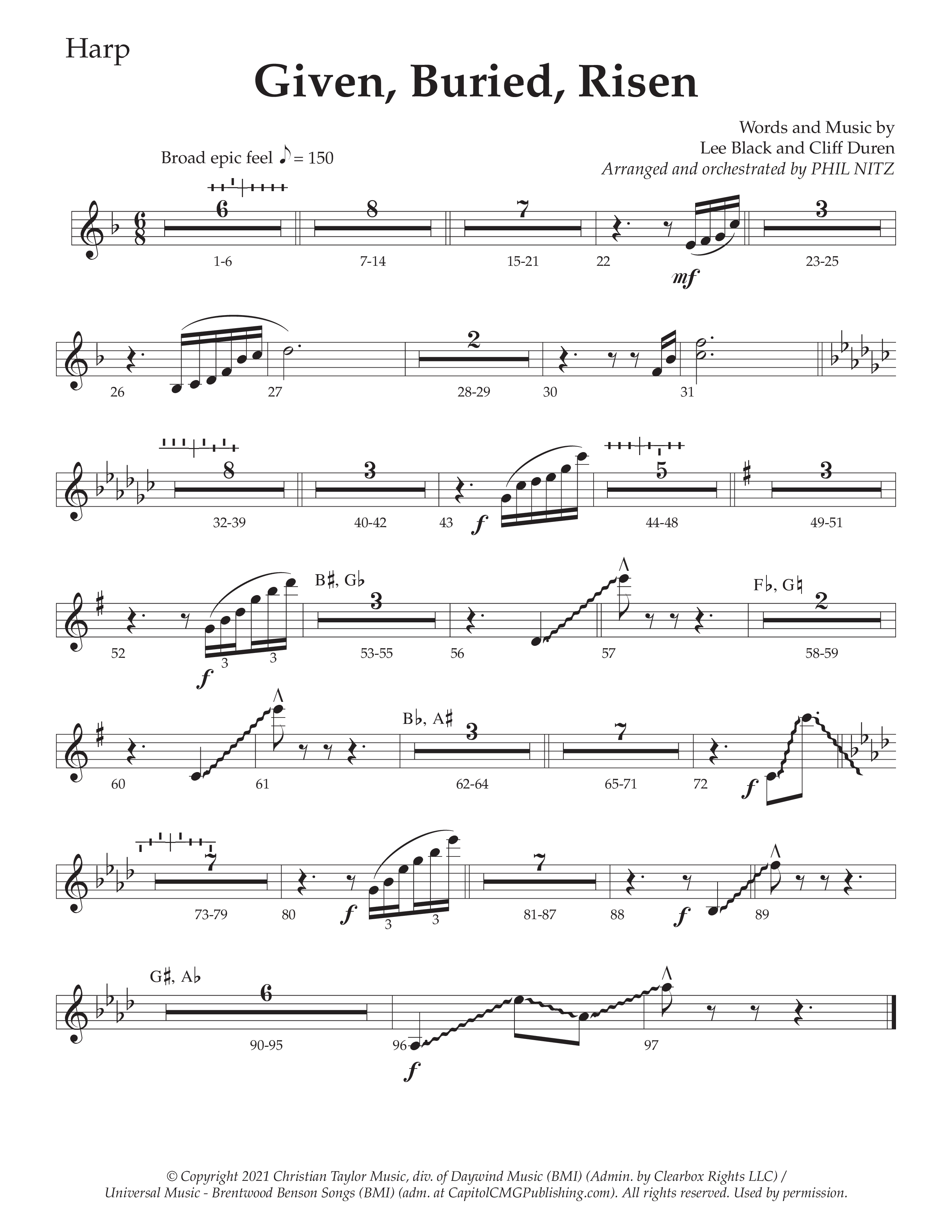Given Buried Risen (Choral Anthem SATB) Harp (Daywind Worship / Arr. Phil Nitz)