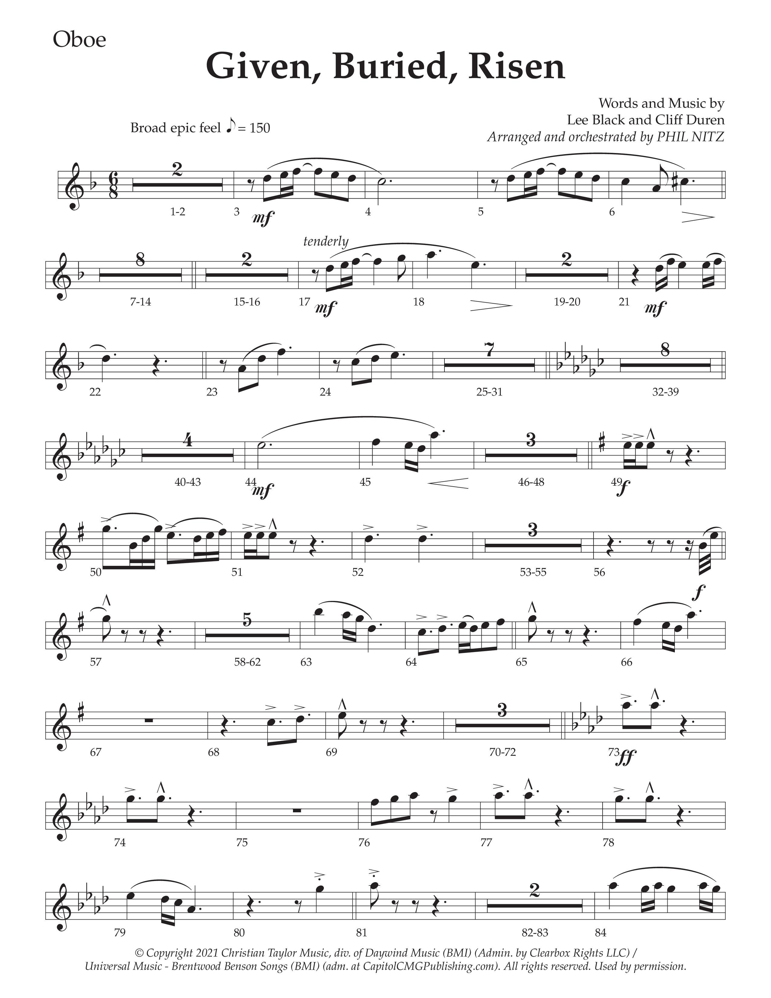Given Buried Risen (Choral Anthem SATB) Oboe (Daywind Worship / Arr. Phil Nitz)