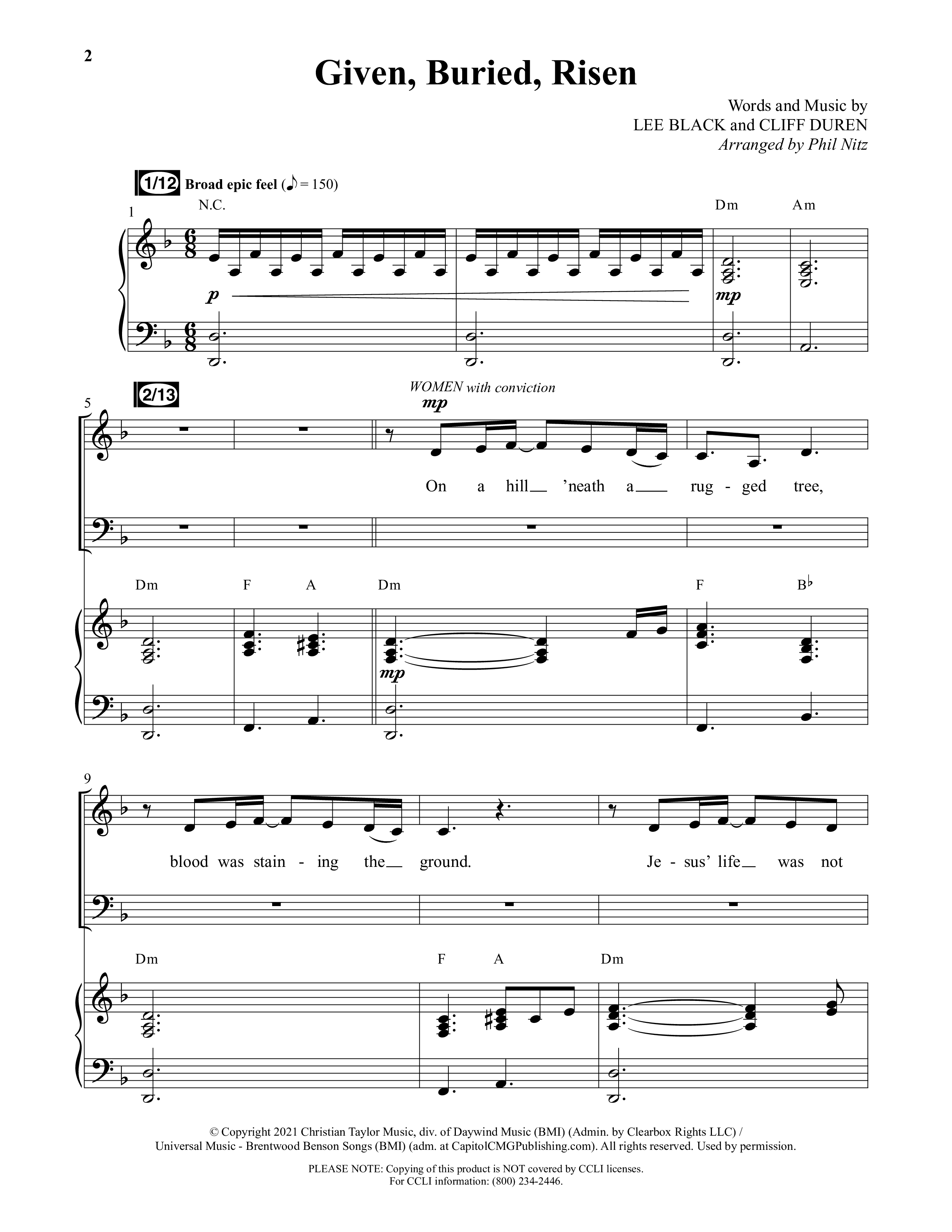 Given Buried Risen (Choral Anthem SATB) Anthem (SATB/Piano) (Daywind Worship / Arr. Phil Nitz)