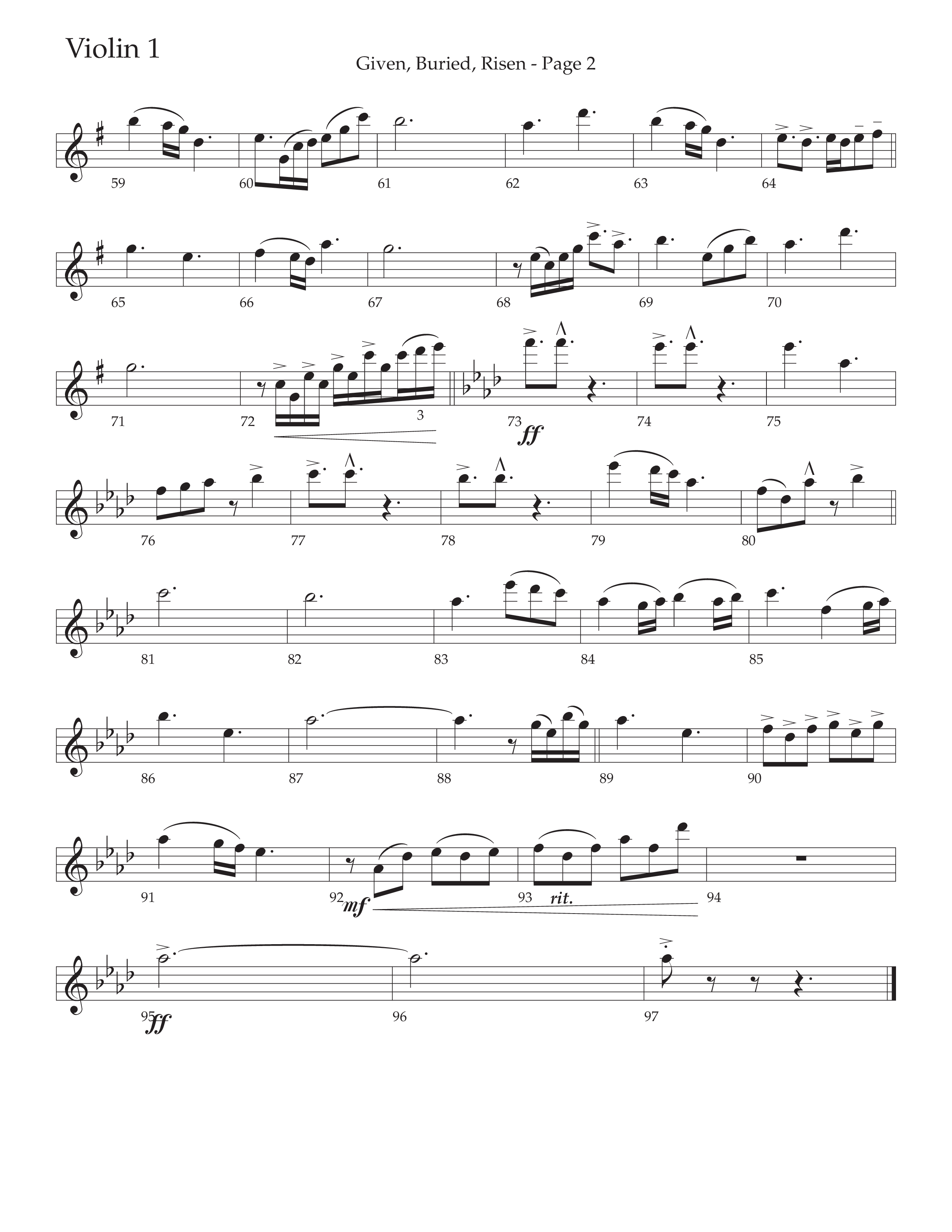 Given Buried Risen (Choral Anthem SATB) Violin 1 (Daywind Worship / Arr. Phil Nitz)