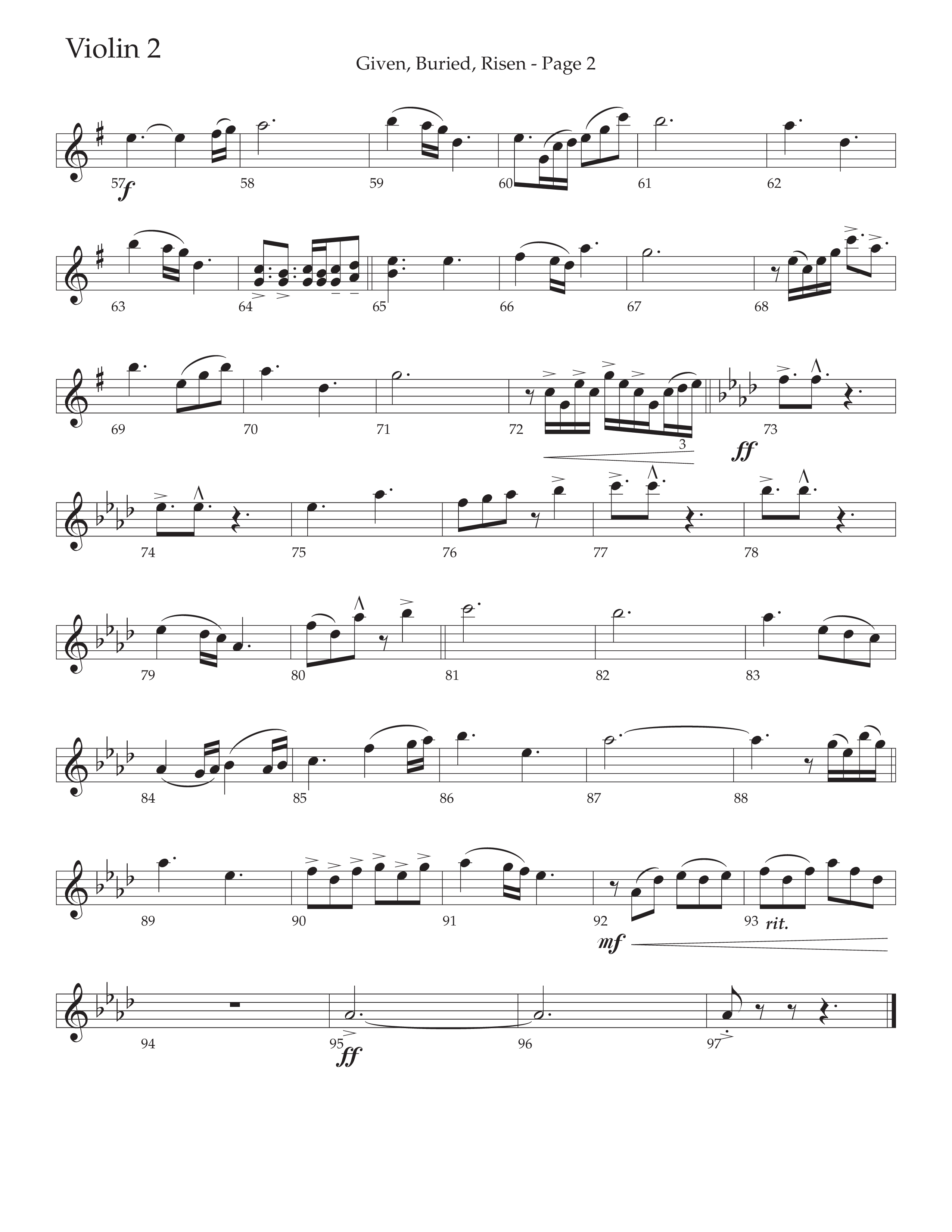 Given Buried Risen (Choral Anthem SATB) Violin 2 (Daywind Worship / Arr. Phil Nitz)