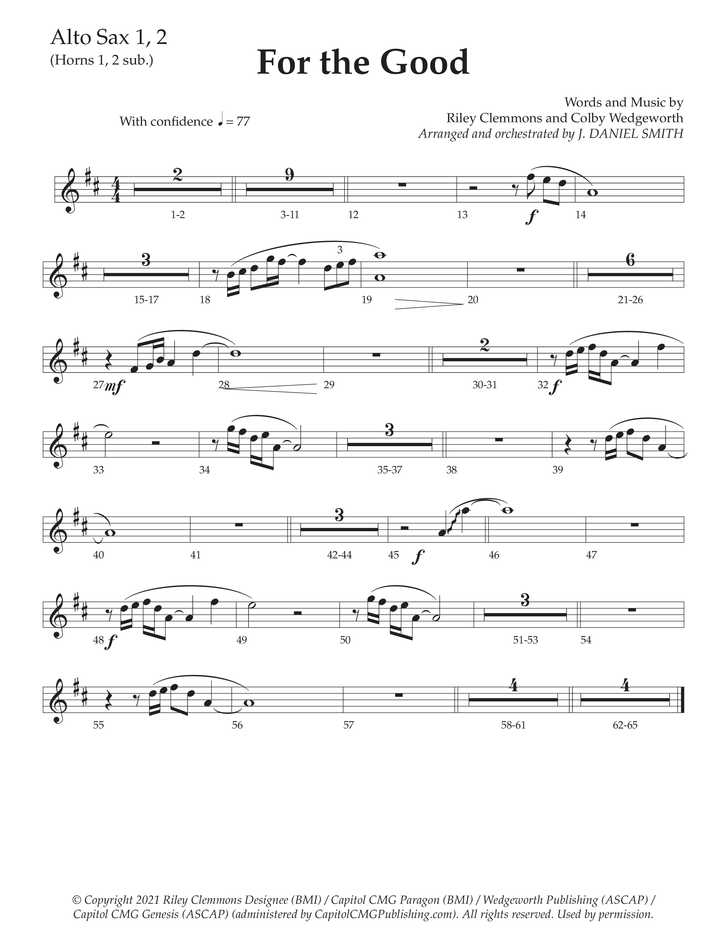 For The Good (Choral Anthem SATB) Alto Sax 1/2 (Daywind Worship / Arr. Daniel Semsen)
