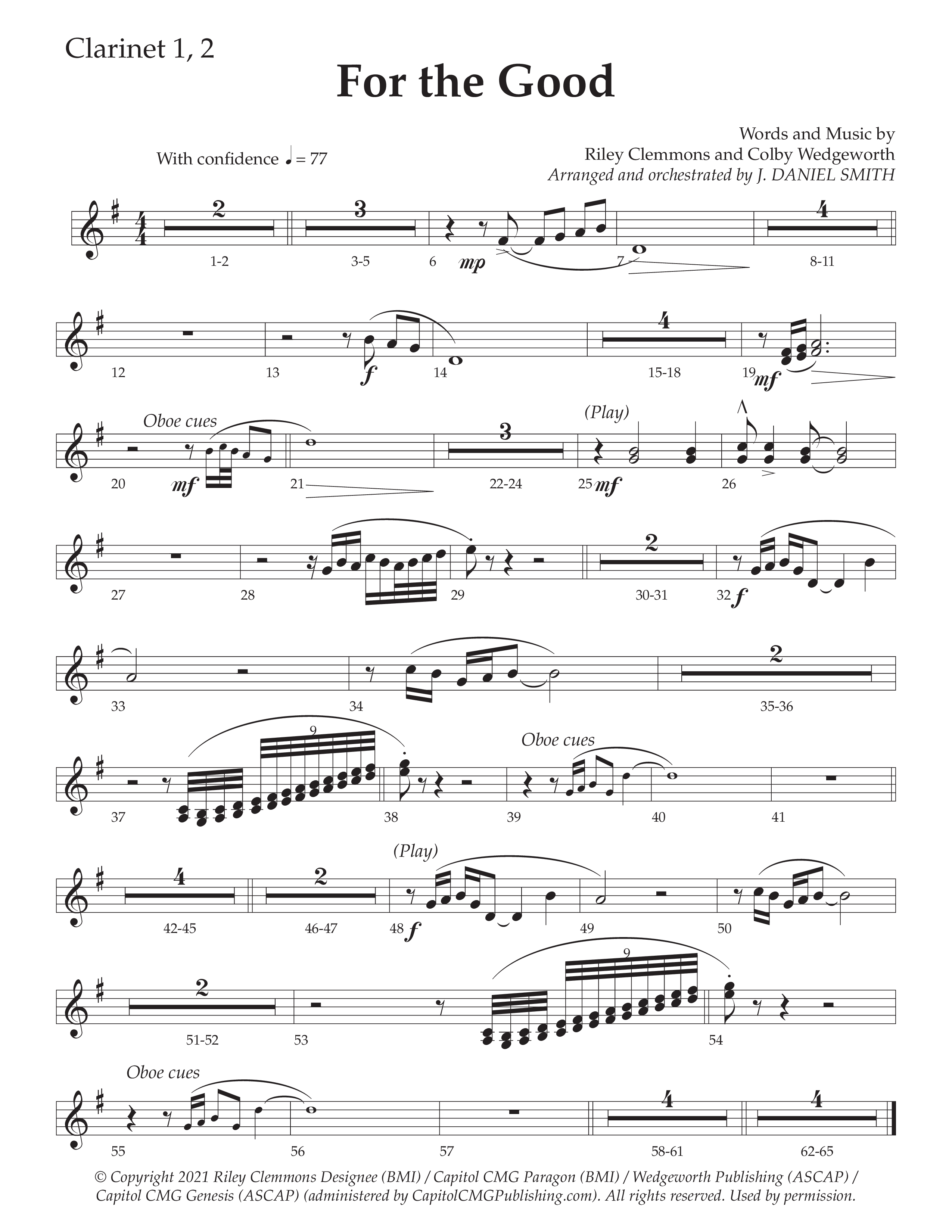 For The Good (Choral Anthem SATB) Clarinet 1/2 (Daywind Worship / Arr. Daniel Semsen)