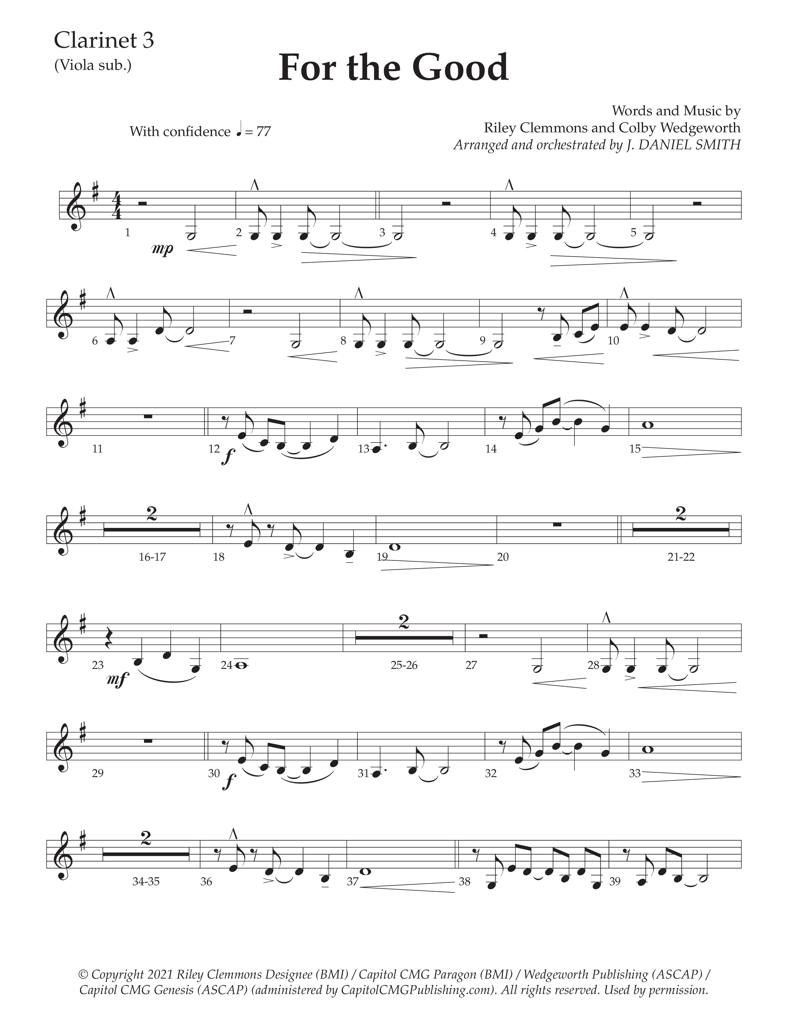 For The Good (Choral Anthem SATB) Clarinet 3 (Daywind Worship / Arr. Daniel Semsen)
