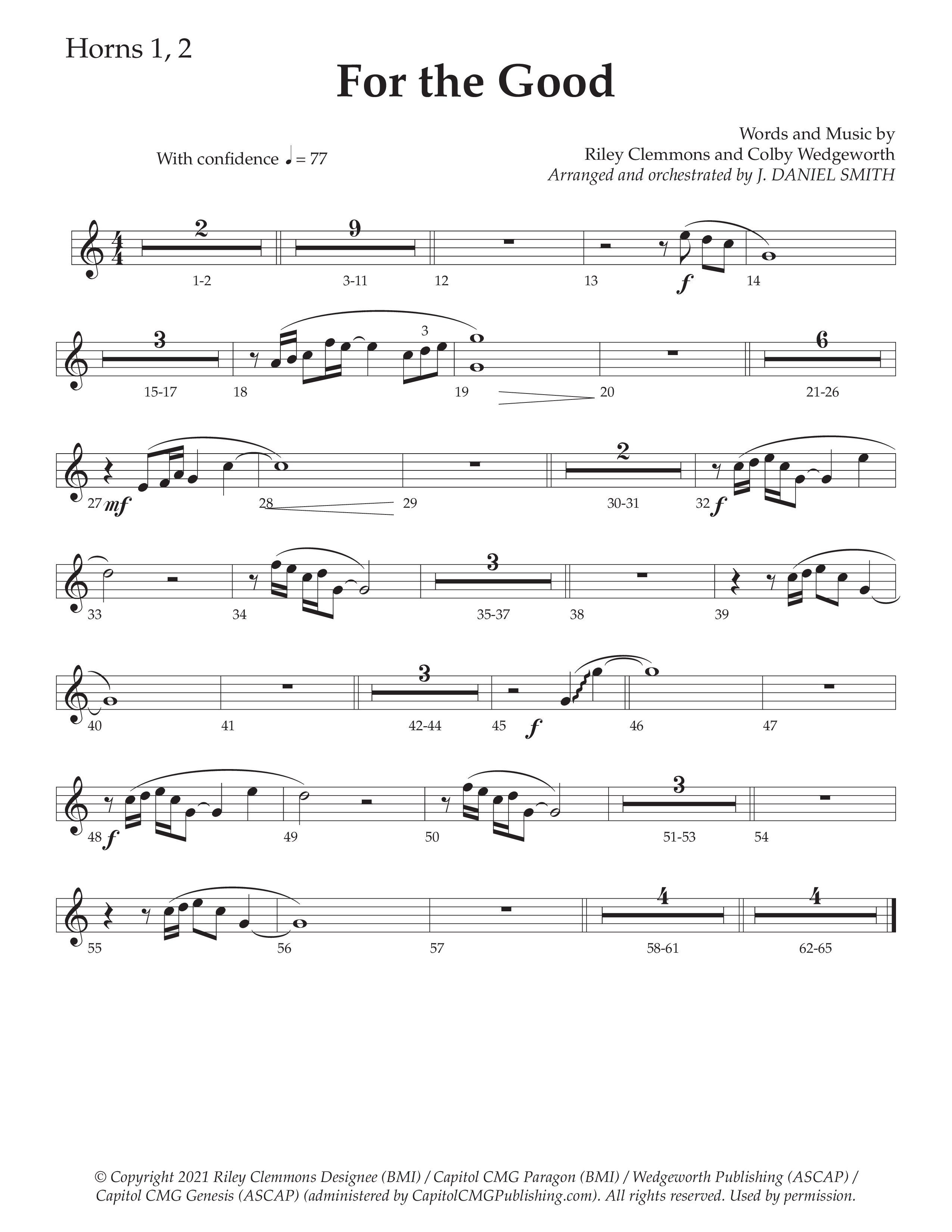 For The Good (Choral Anthem SATB) French Horn 1/2 (Daywind Worship / Arr. Daniel Semsen)
