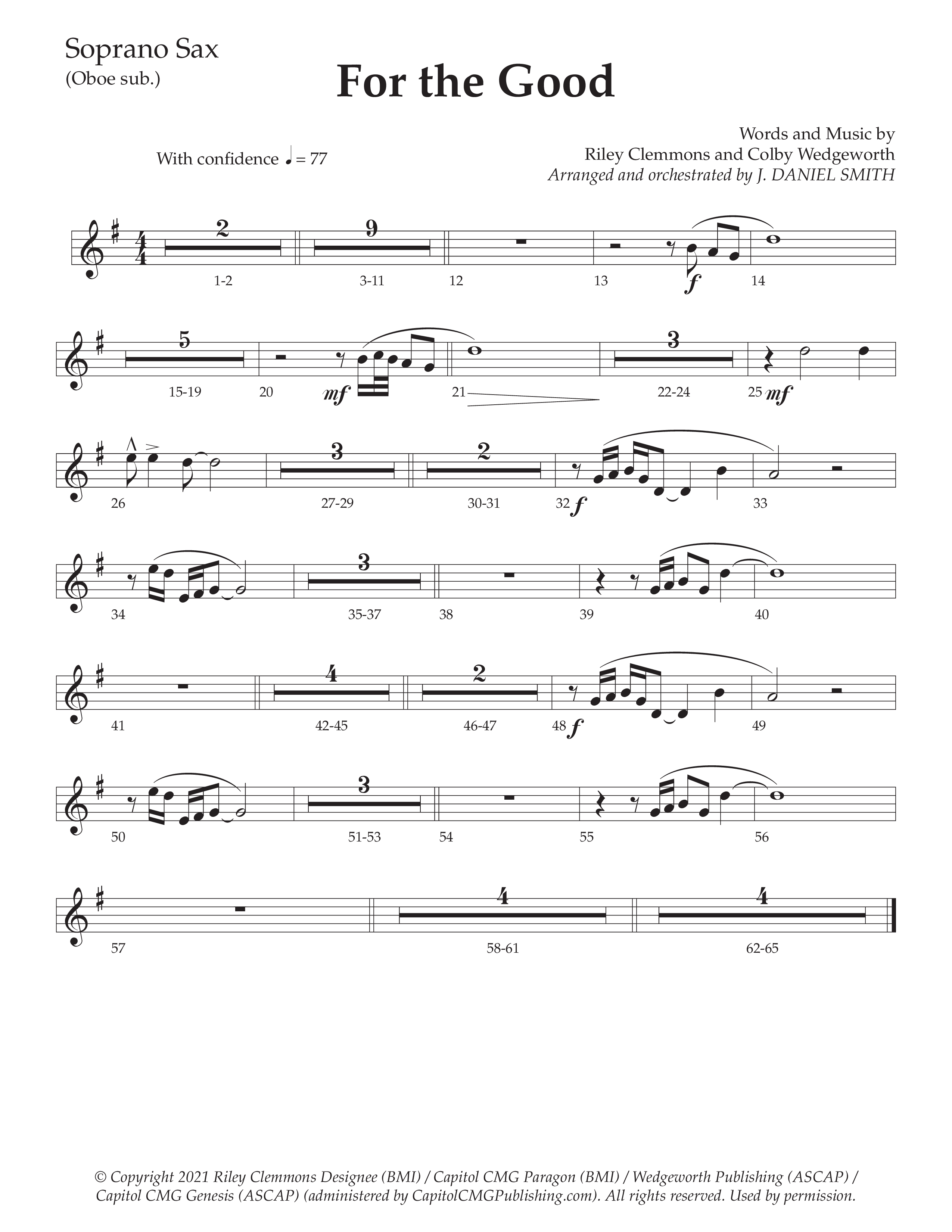 For The Good (Choral Anthem SATB) Soprano Sax (Daywind Worship / Arr. Daniel Semsen)