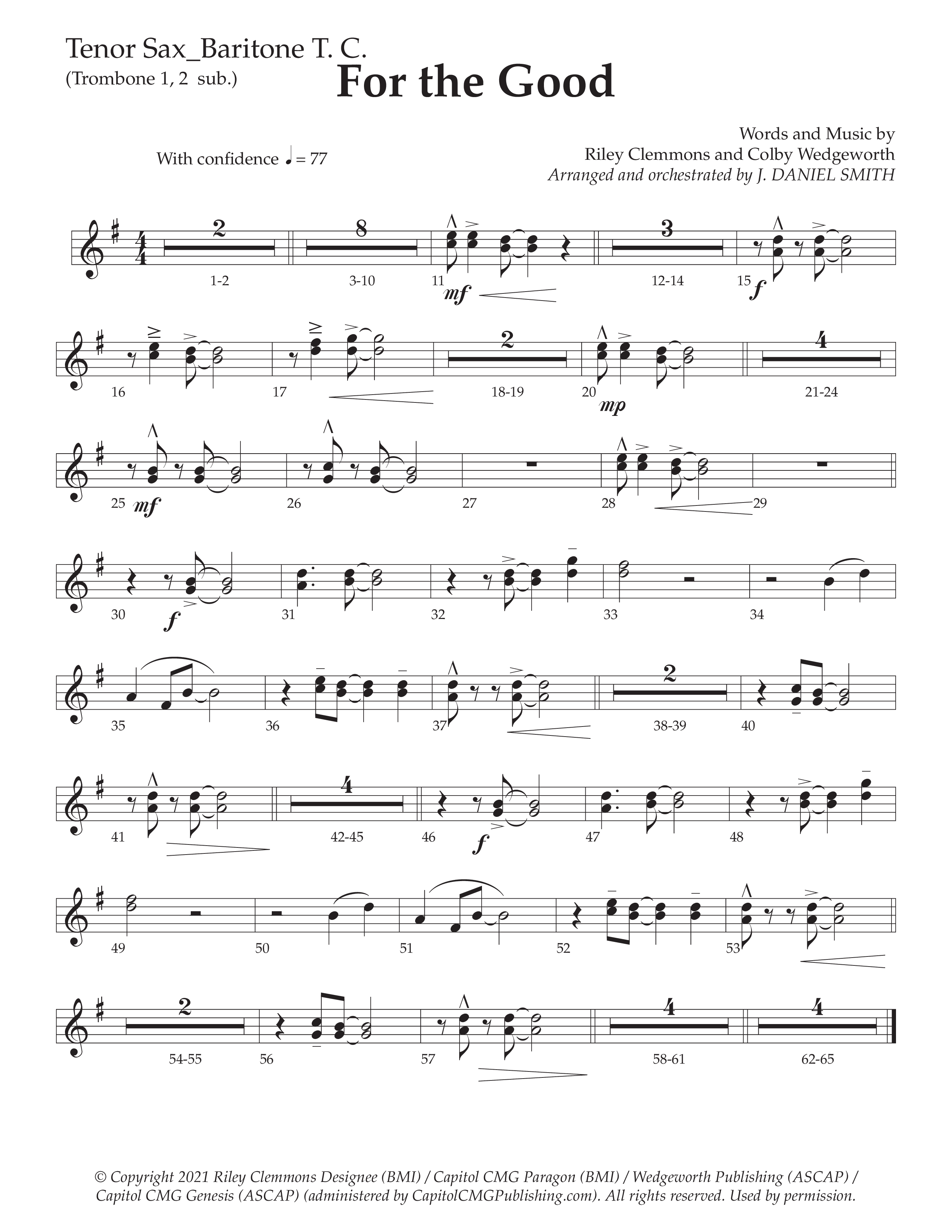 For The Good (Choral Anthem SATB) Tenor Sax/Baritone T.C. (Daywind Worship / Arr. Daniel Semsen)