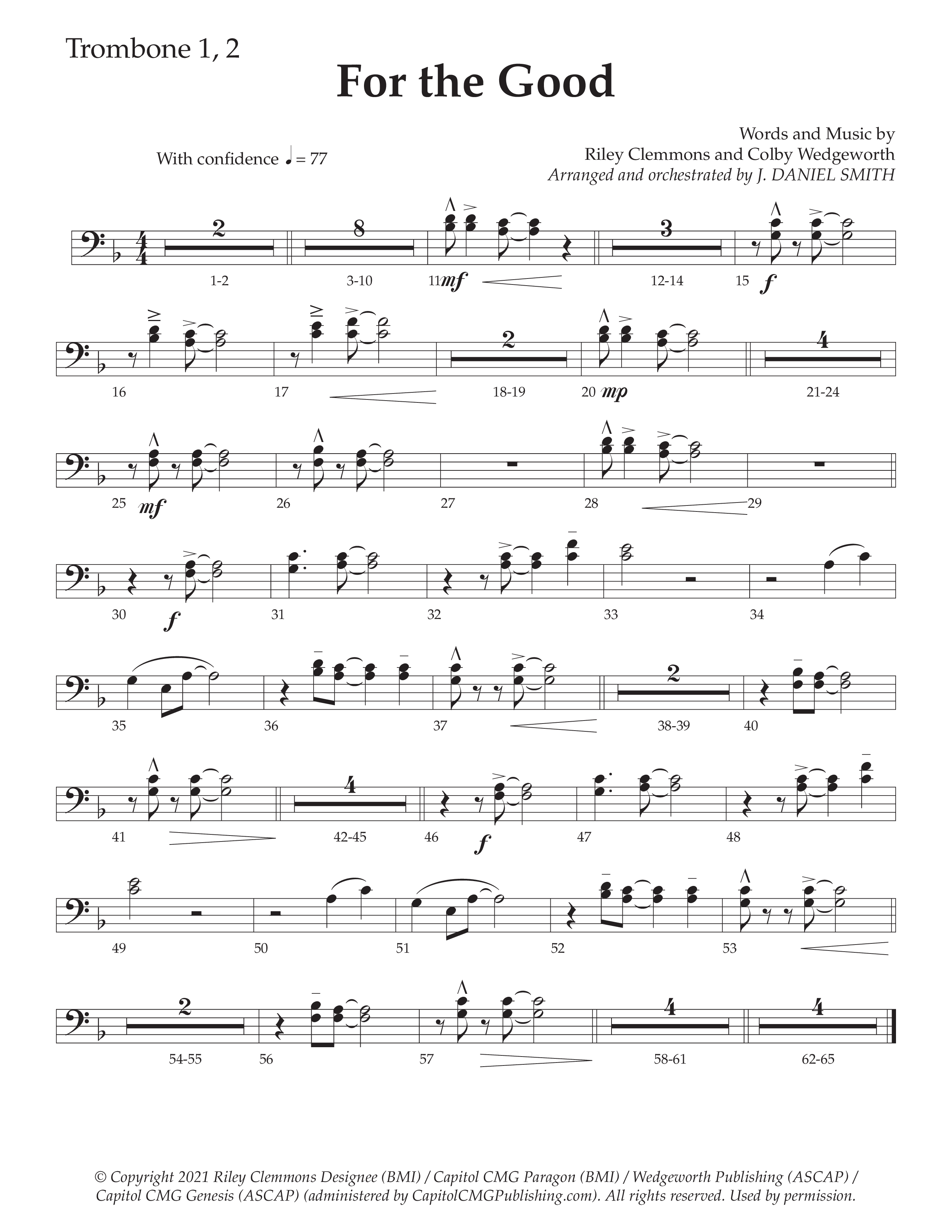 For The Good (Choral Anthem SATB) Trombone 1/2 (Daywind Worship / Arr. Daniel Semsen)
