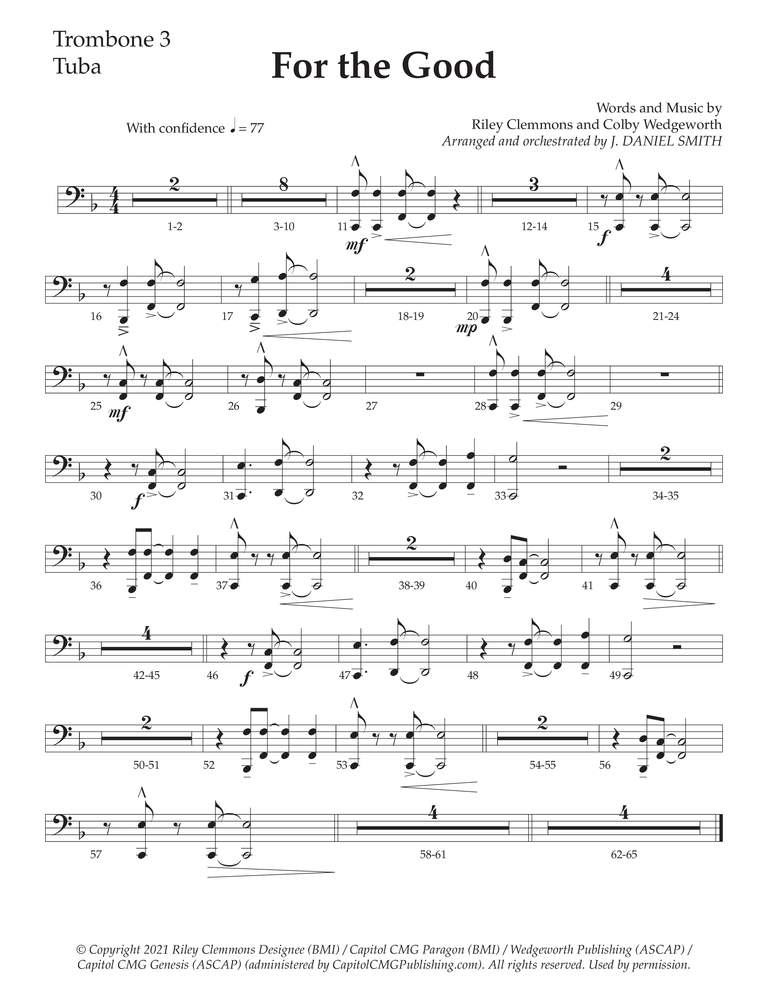 For The Good (Choral Anthem SATB) Trombone 3/Tuba (Daywind Worship / Arr. Daniel Semsen)
