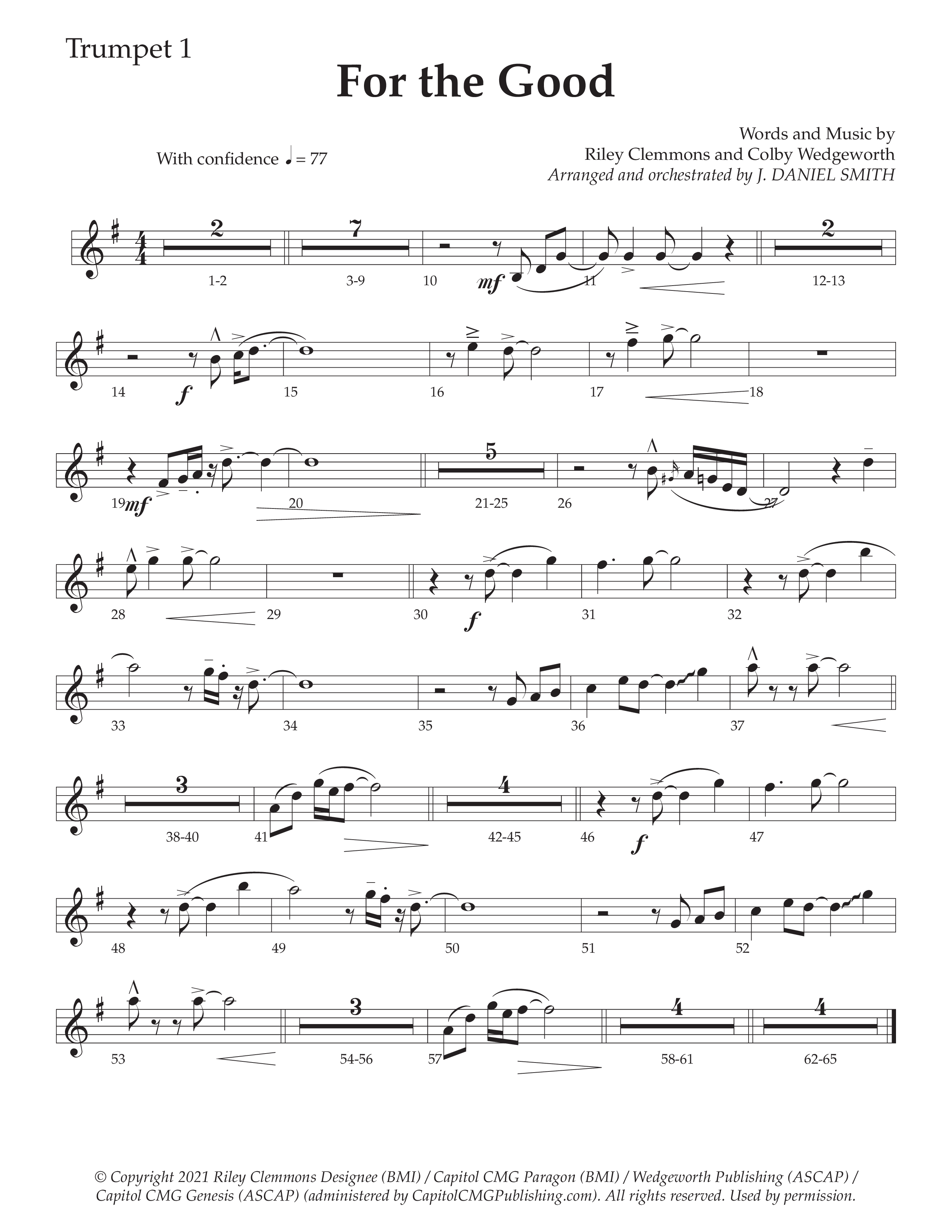 For The Good (Choral Anthem SATB) Trumpet 1 (Daywind Worship / Arr. Daniel Semsen)
