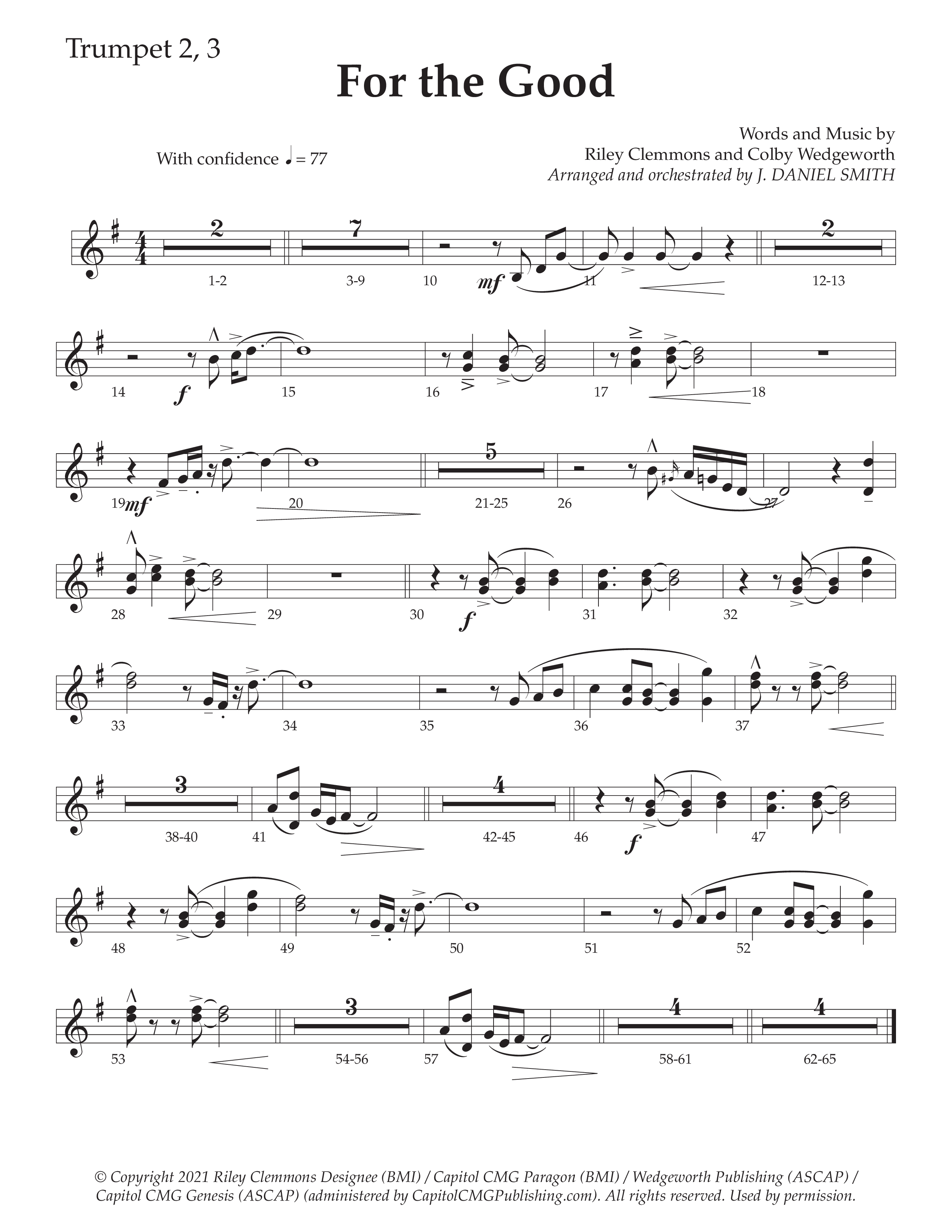 For The Good (Choral Anthem SATB) Trumpet 2/3 (Daywind Worship / Arr. Daniel Semsen)