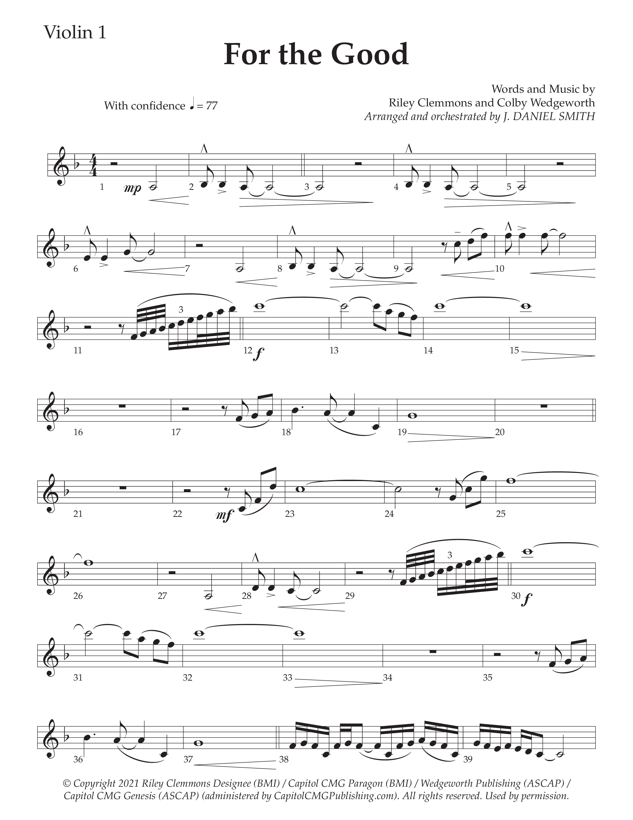 For The Good (Choral Anthem SATB) Violin 1 (Daywind Worship / Arr. Daniel Semsen)