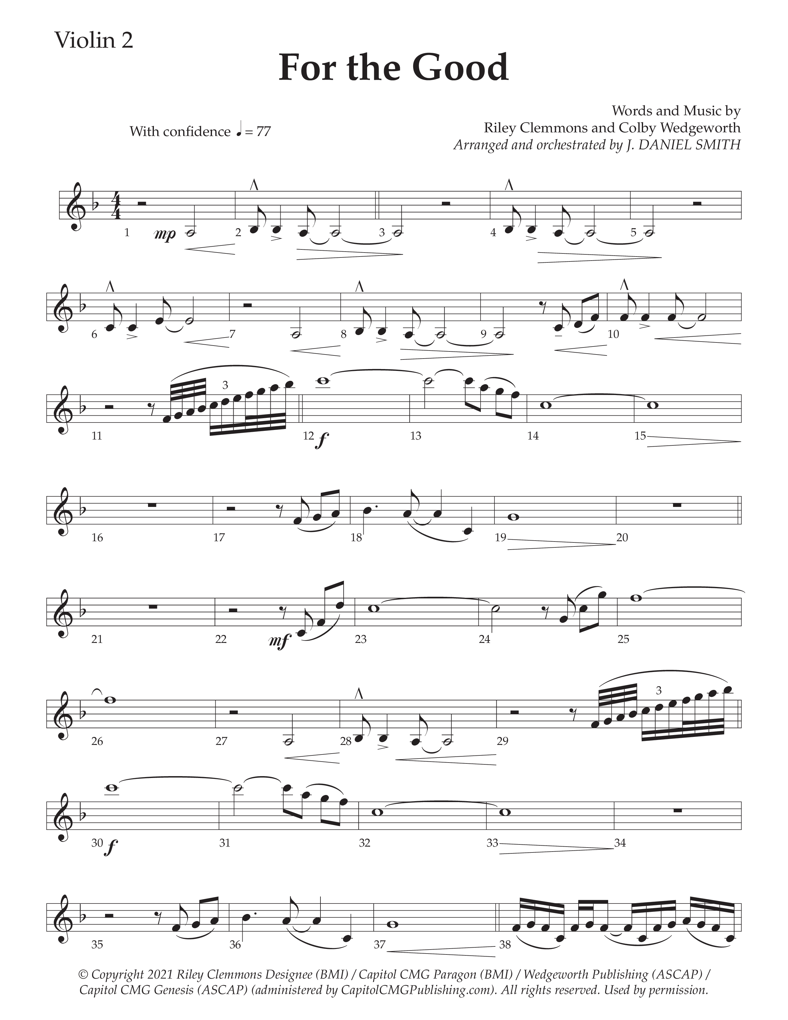 For The Good (Choral Anthem SATB) Violin 2 (Daywind Worship / Arr. Daniel Semsen)