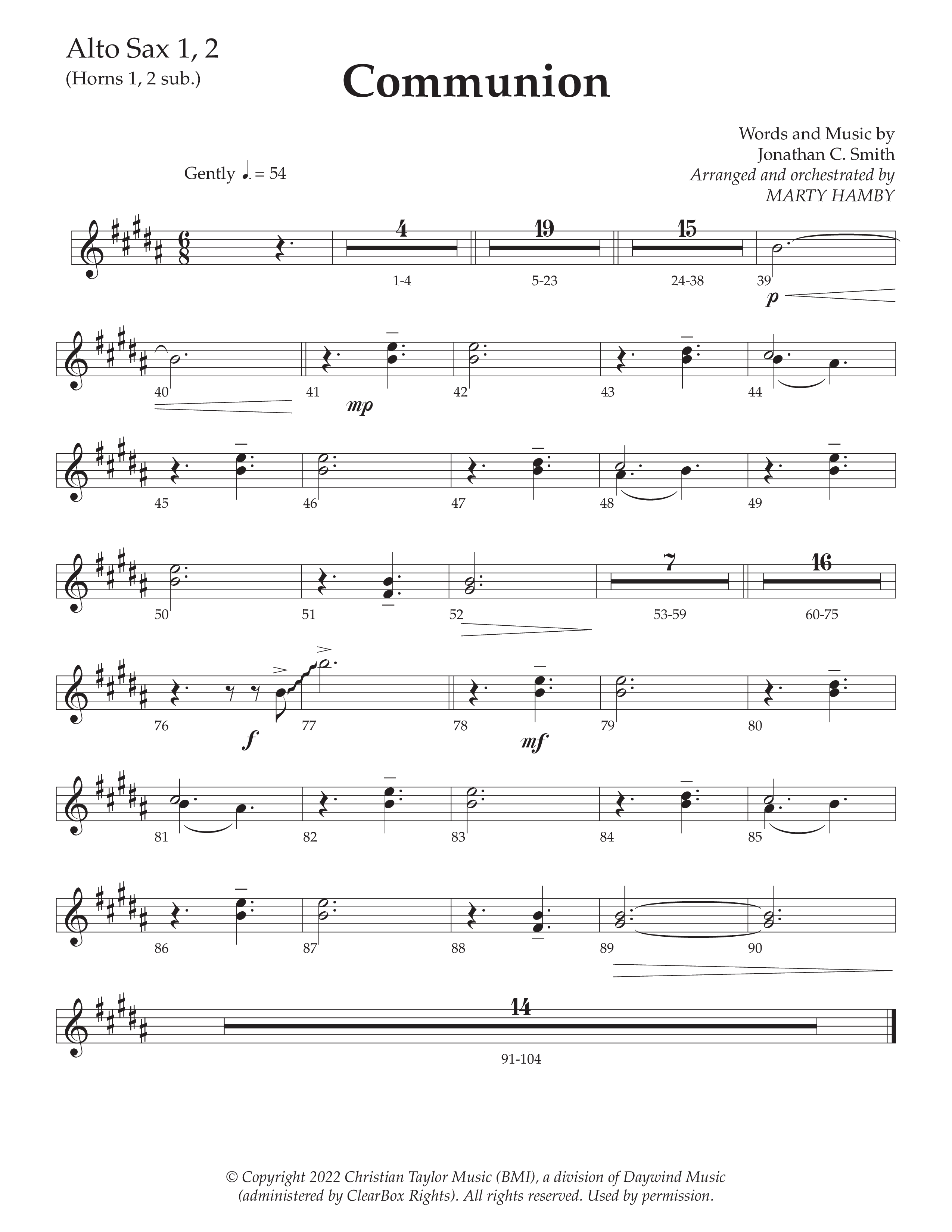 Communion (Choral Anthem SATB) Alto Sax 1/2 (Daywind Worship / Arr. Marty Hamby)