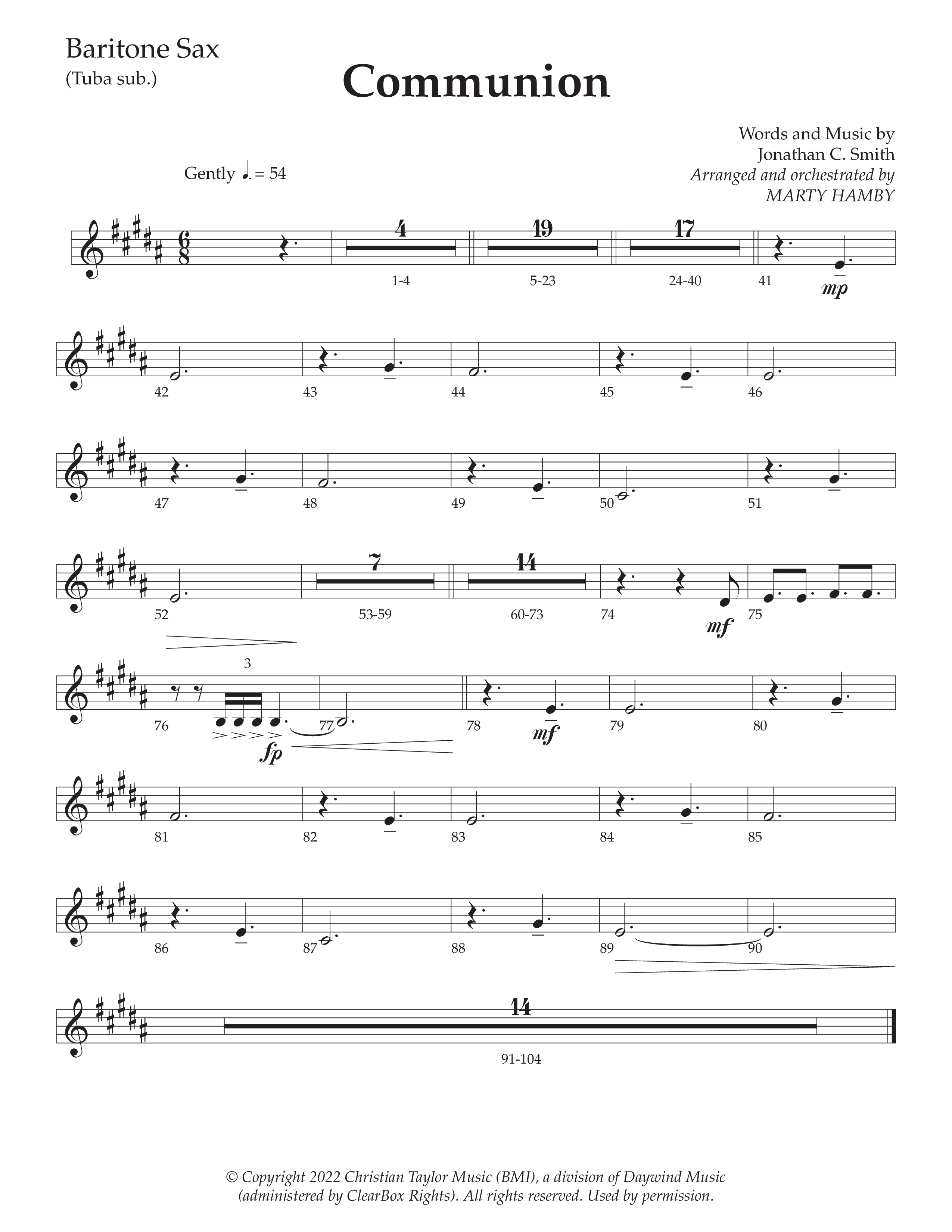 Communion (Choral Anthem SATB) Bari Sax (Daywind Worship / Arr. Marty Hamby)