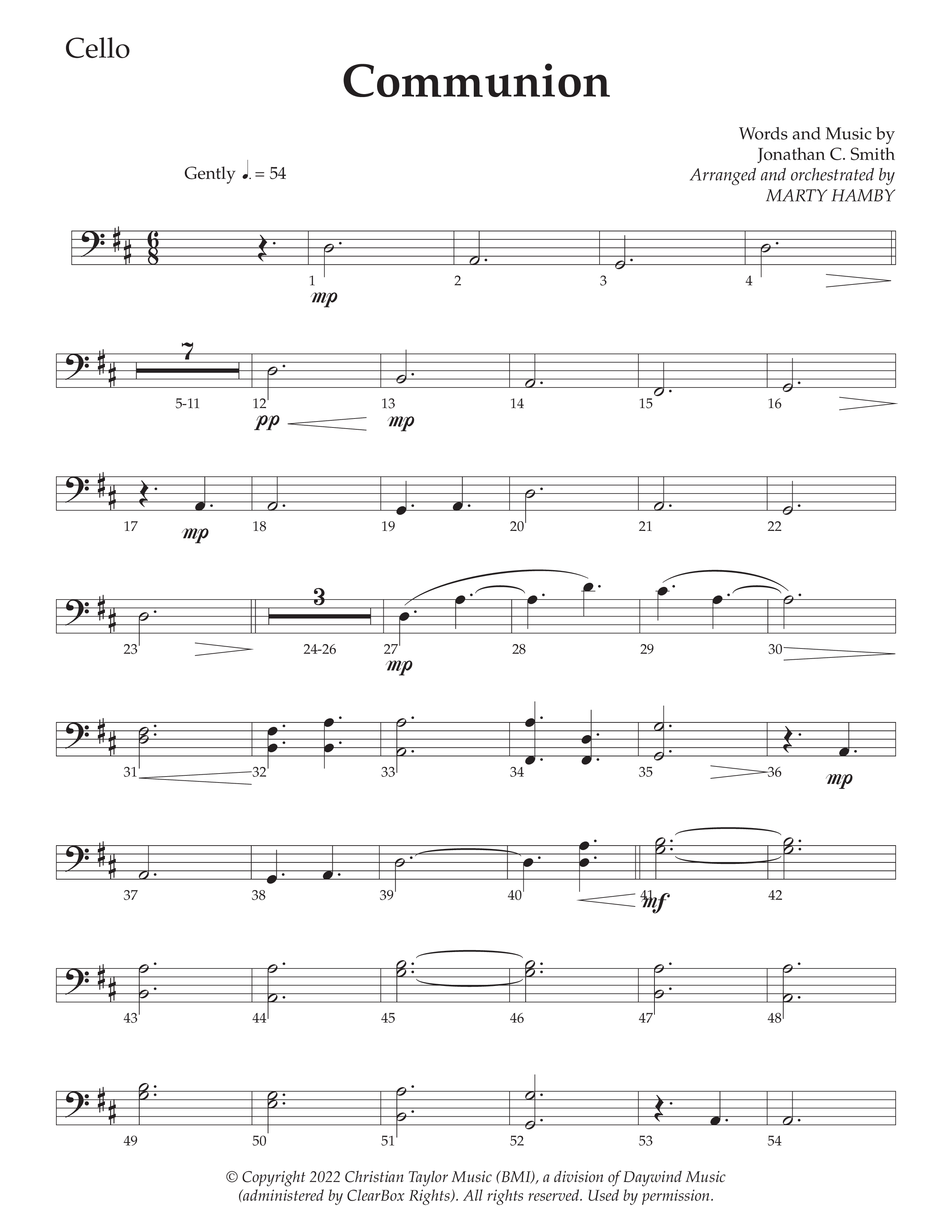 Communion (Choral Anthem SATB) Cello (Daywind Worship / Arr. Marty Hamby)