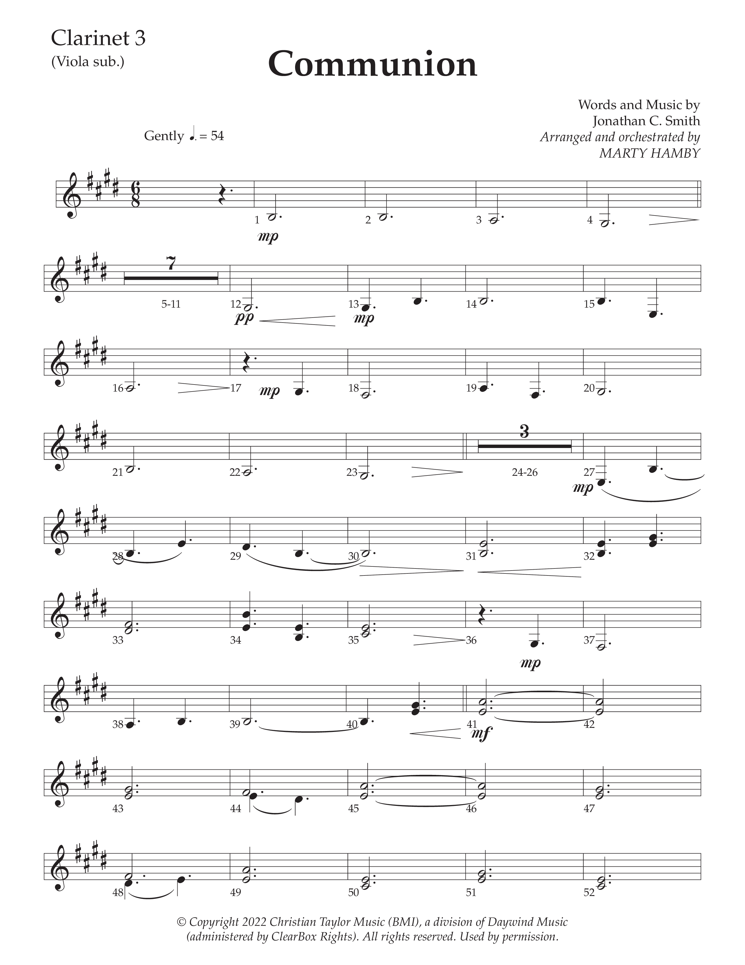Communion (Choral Anthem SATB) Clarinet 3 (Daywind Worship / Arr. Marty Hamby)