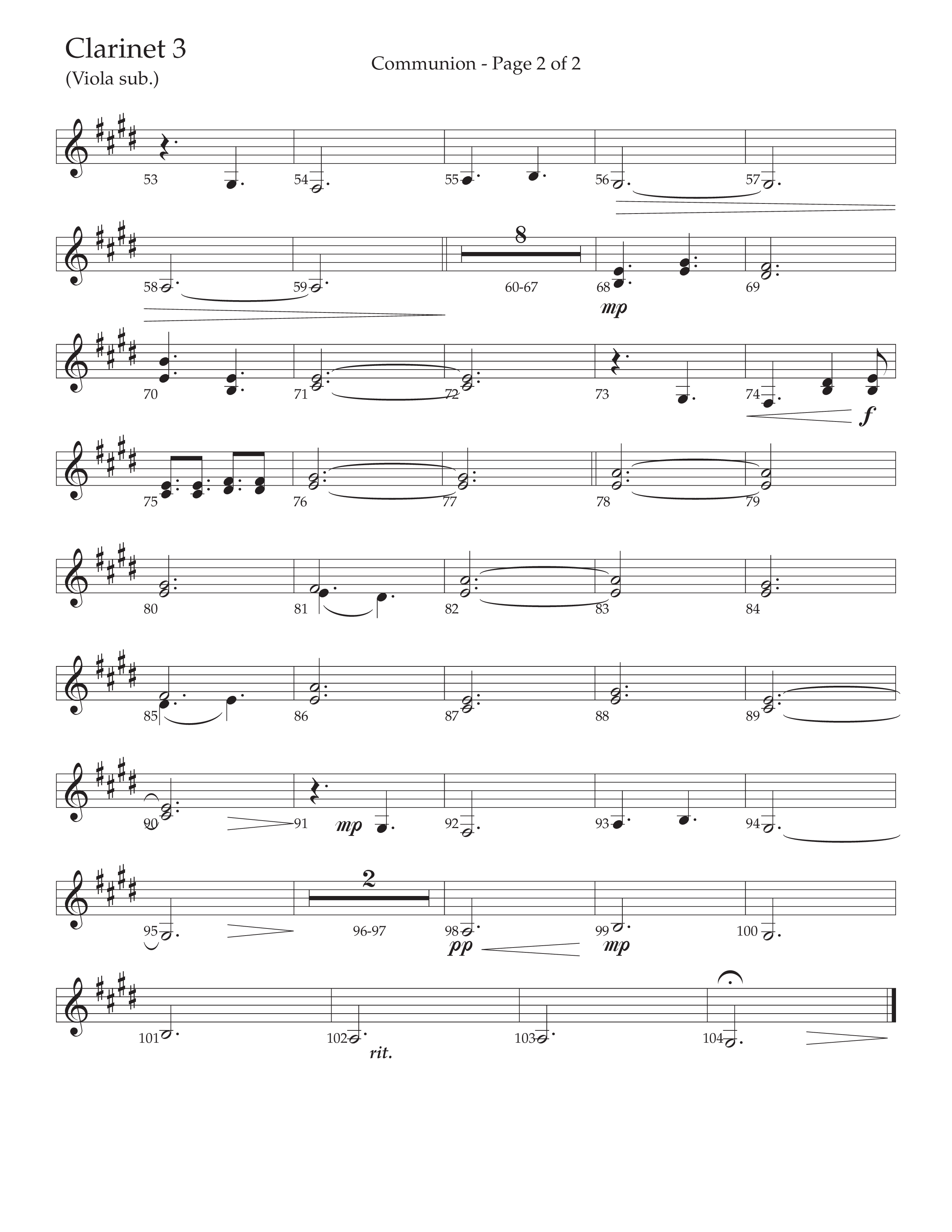 Communion (Choral Anthem SATB) Clarinet 3 (Daywind Worship / Arr. Marty Hamby)