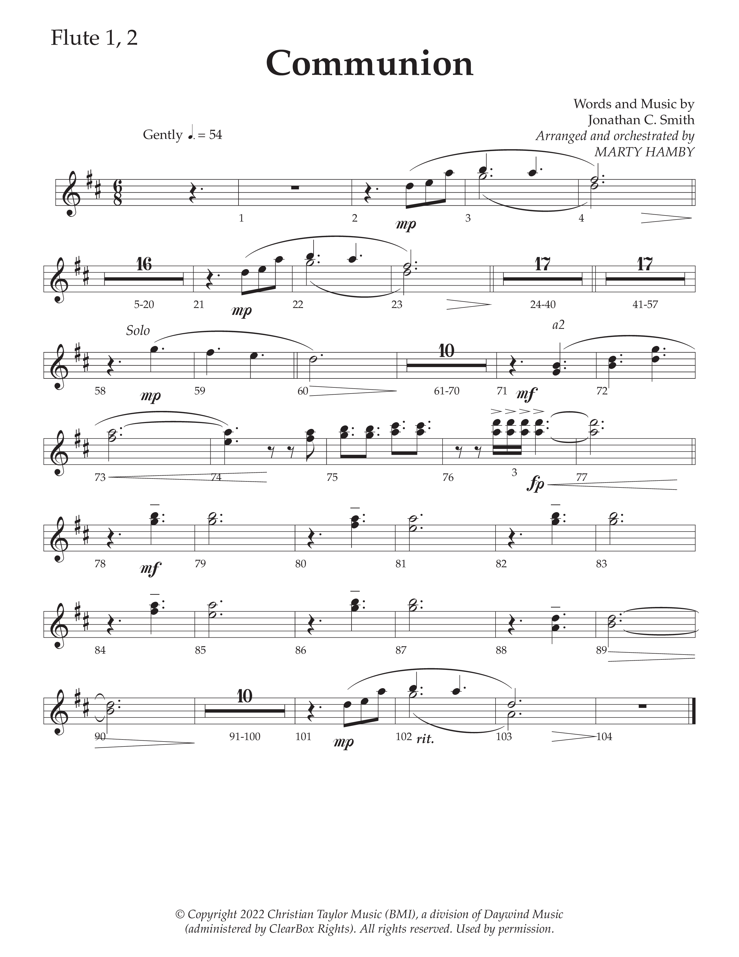 Communion (Choral Anthem SATB) Flute 1/2 (Daywind Worship / Arr. Marty Hamby)